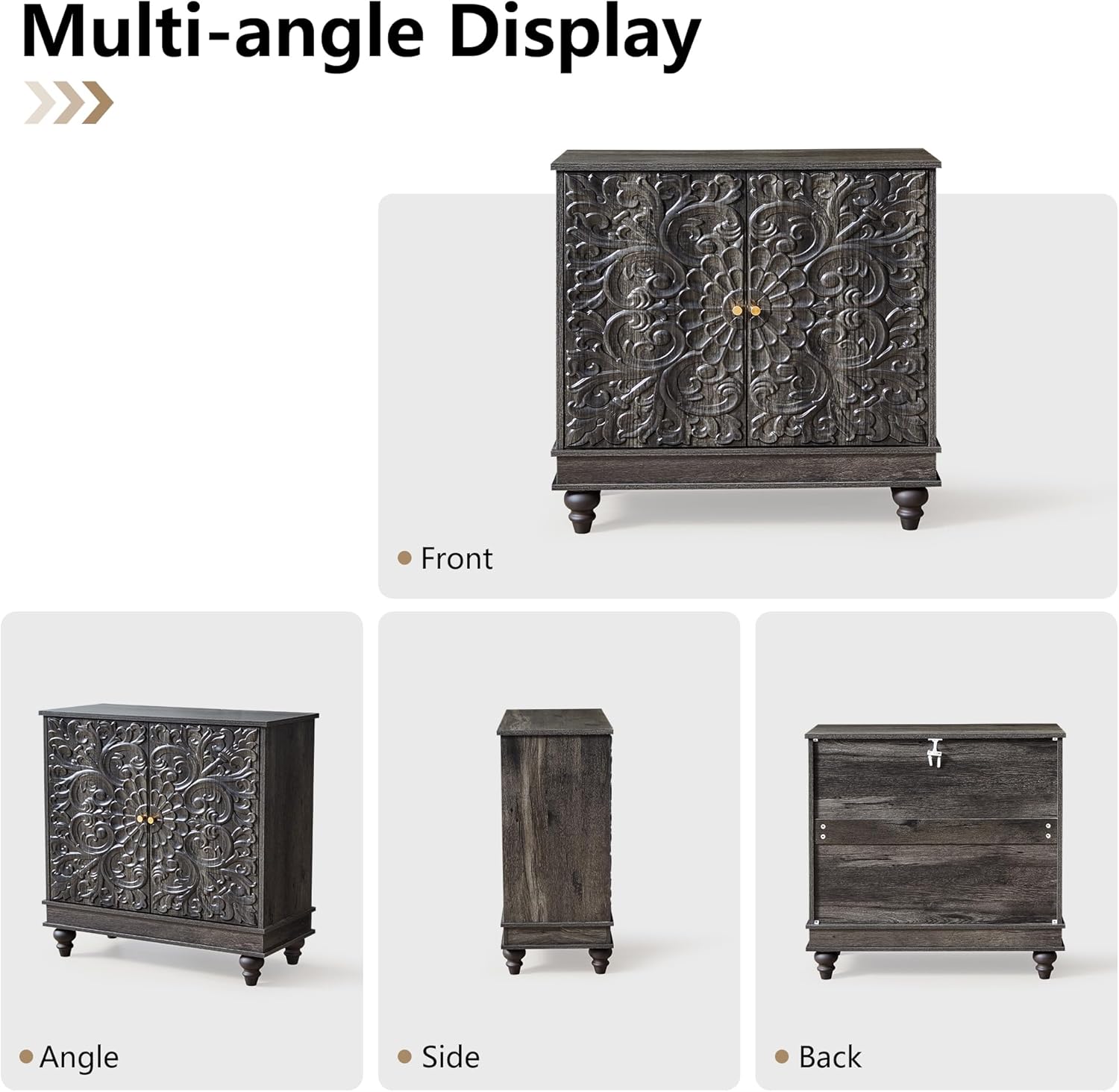 weselon Accent Cabinet with 2 Doors, Classic Carved Storage Sideboard Buffet Cabinet with Adjustable Shelves, Entryway Console Table for Living Room (Antique Black-Brown)