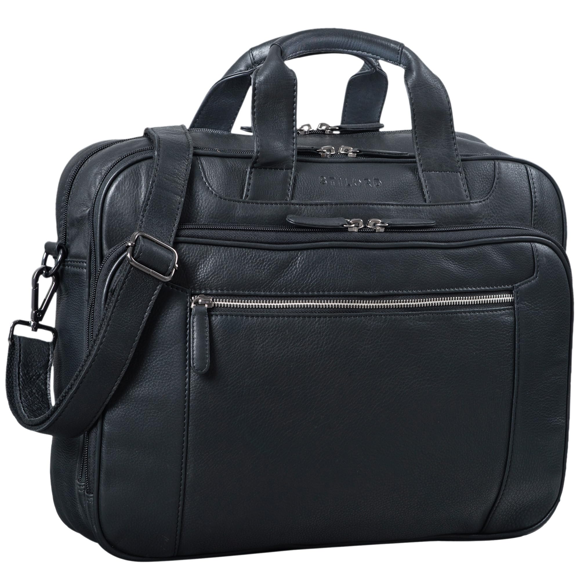 STILORD Maletín de Cuero para Hombre Cognac - Gran Bolso para Portátil de 15,6 Pulgadas - Bolso de Hombro Vintage de Cuero de Vaca Nelson