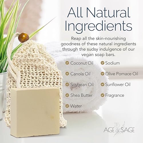 Miniatura 5 de Age of Sage Barra de jabón natural con bolsa de sisal, juego de barra de jabón artesanal vegano para mujeres, jabón corporal en bolsa de jabón,