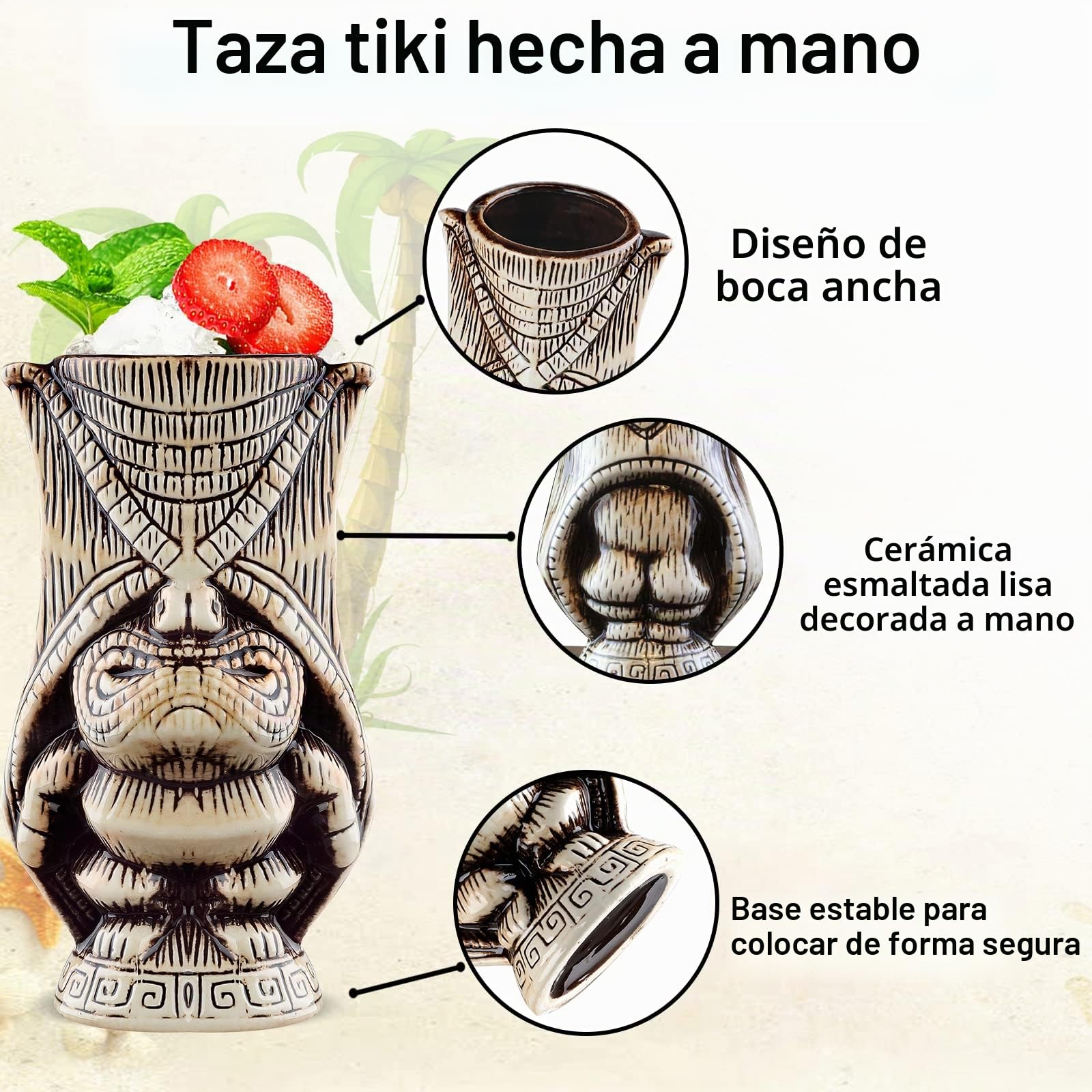 Keramik Vasos Tiki Copas Cocktail Juego de Vasos Tiki Hawái 3 Unidades Aplicable a Cocteleria, Fiesta Hawaiana