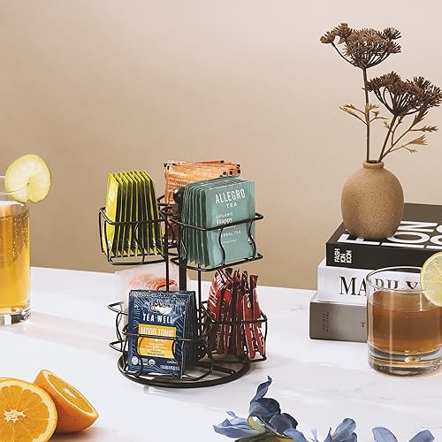 Miniatura 3 de Sorbus Carrusel giratorio de bolsas de té, organizador de té para encimera, accesorios de estación de matcha, almacenamiento giratorio de 2 niveles