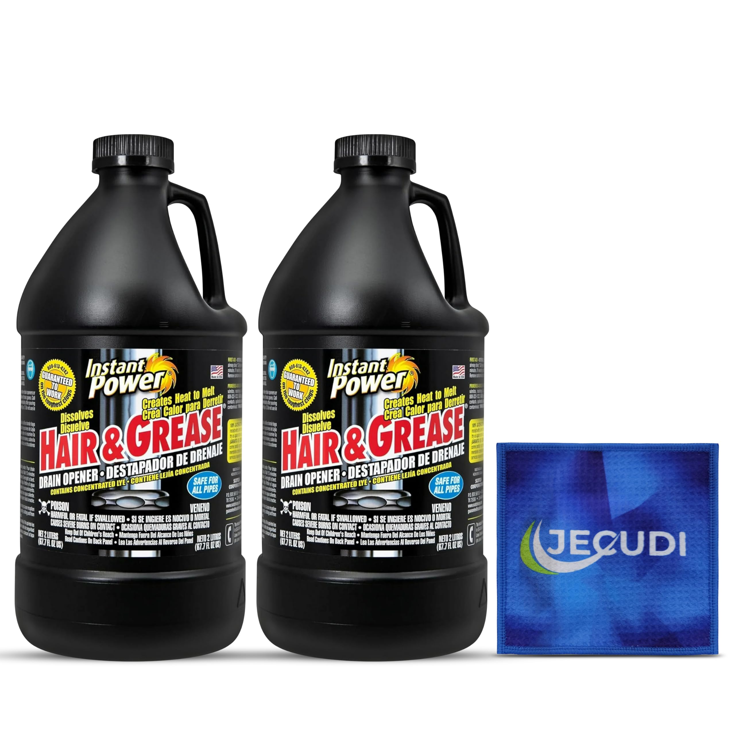 Hair & Grease Drain Cleaner Clog Remover for Drains Liquid & Fast Acting Safe for Pipes Home Plumbing with Microfiber Cleaning Towel