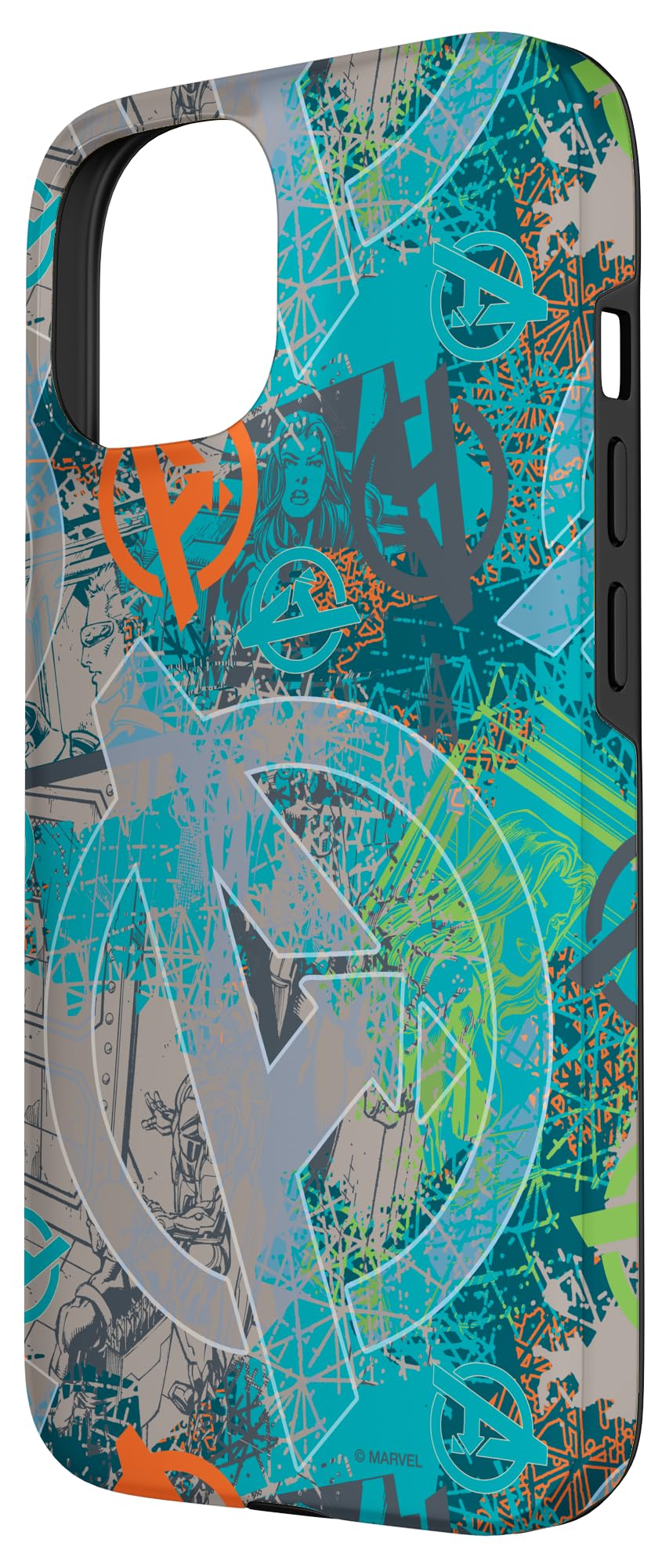 Custodia per iPhone 15 Marvel Avengers Black Widow e Iron Man fumetti