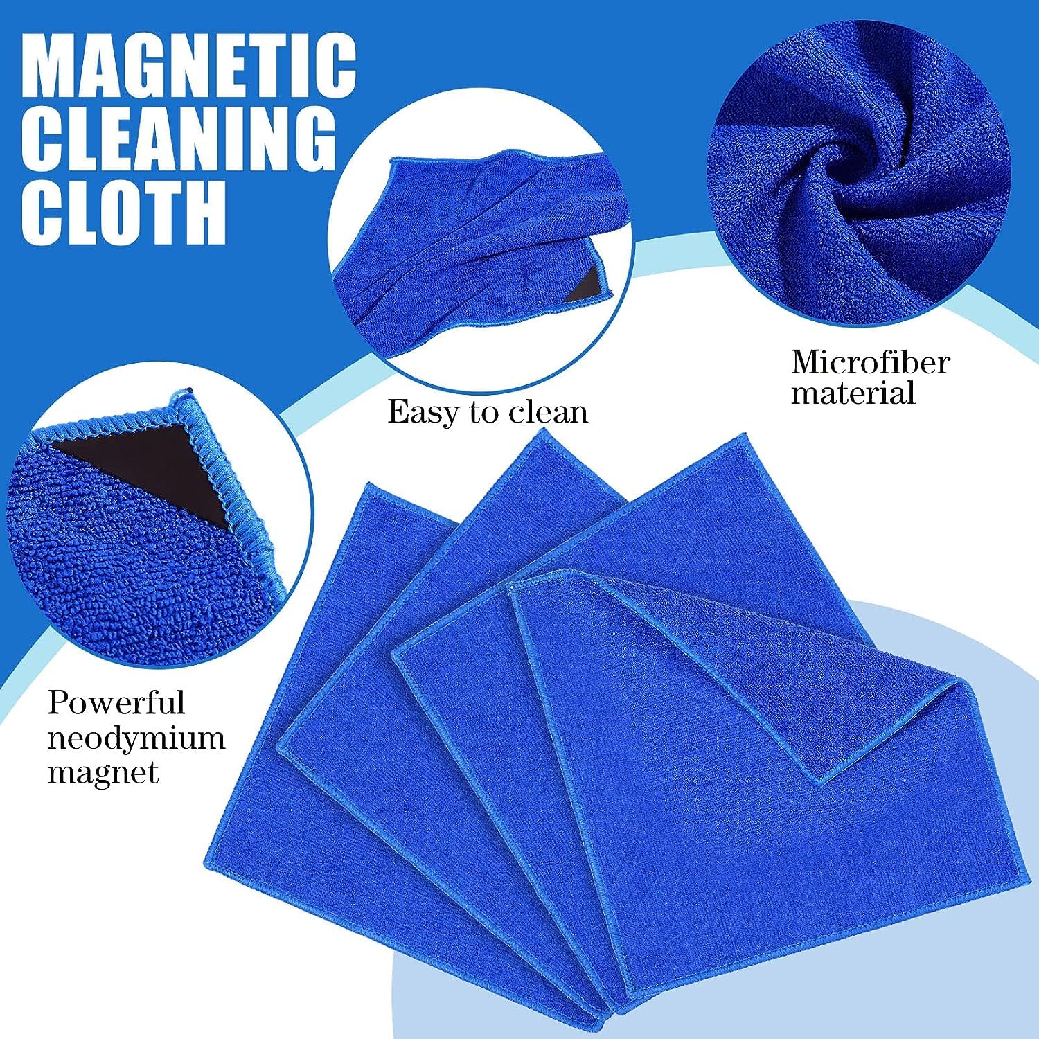 Nuenen 24 Paños de Limpieza Magnéticos Borrador de Borrado en Seco de Microfibra Borrador de Pizarra Blanca Magnética Borradores en Seco Lavables Reutilizables para Oficina Aula, 25 x 25 cm, Azul
