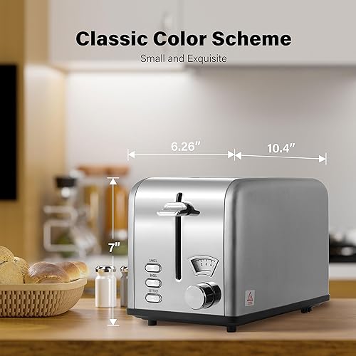 Miniatura 7 de YSSOA Tostadora de 2 rebanadas con ranura extra ancha y bandeja extraíble para migas, 5 ajustes de tostado y 3 funciones bageldescongelarcancelar,