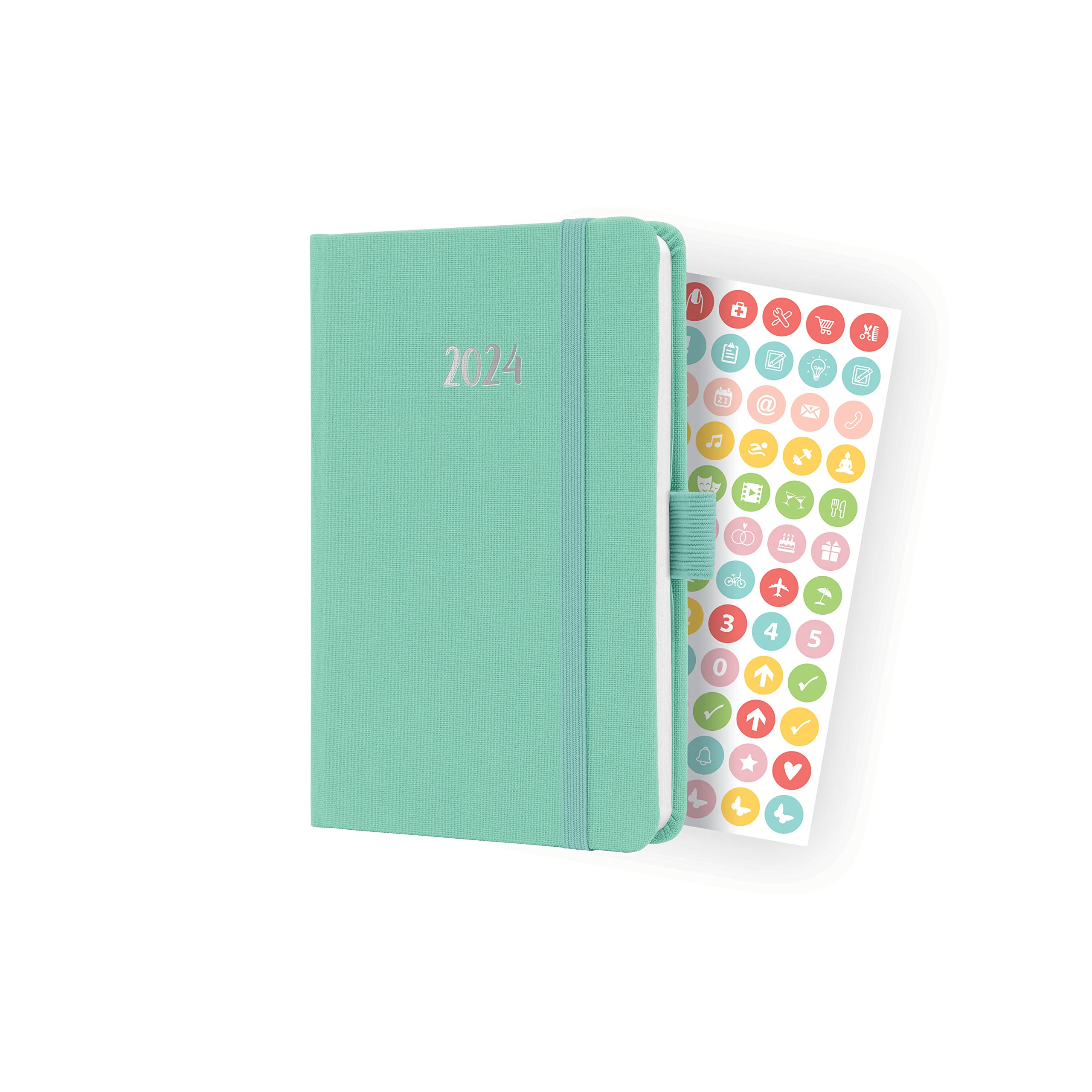 SIGEL J4408 Weekly planner Jolie 2024, FSC-certified, 2 pages equal to 1 week, hardcover with a fabric surface, approx. A6, mint Green, 174 pages