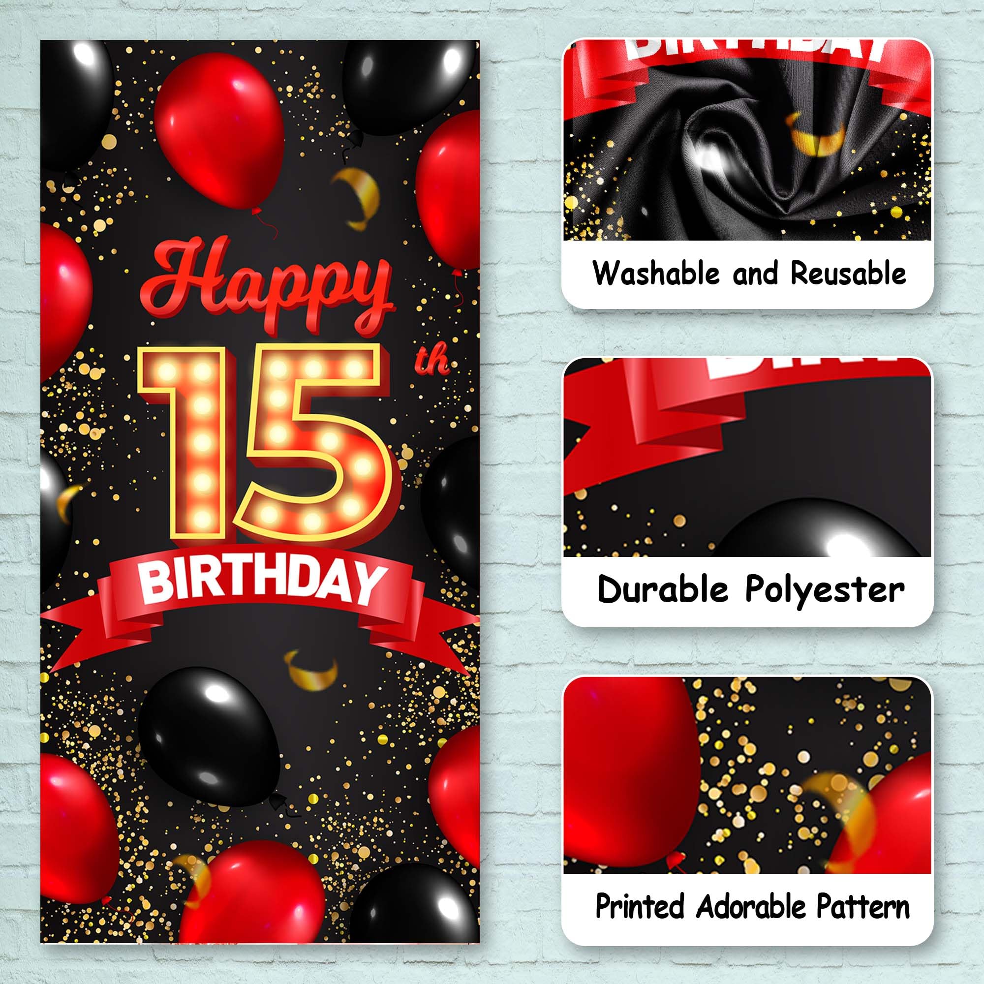 15. Geburtstag Banner 185x90 Cm – Rot-schwarzes Vintage Design Für Geburtstagsdeko & Fotohintergrund