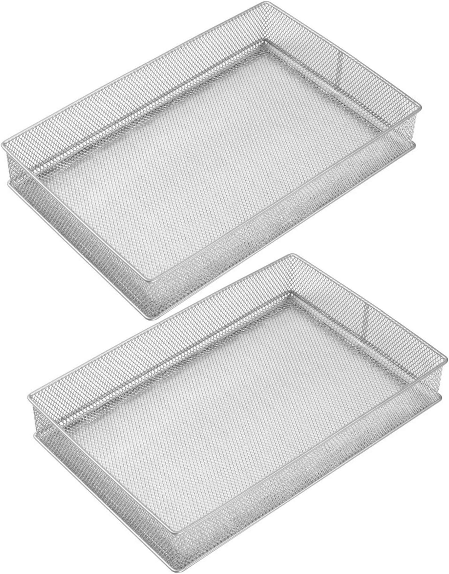 YBM HOMESilver Mesh Drawer Organizer and Storage for Kitchen Drawers, Serves as School Supply Holder, Office Desktop Organizer Basket, Makeup and Craft Supplies Organization, (2 Pack, 8x12x2 Inch)