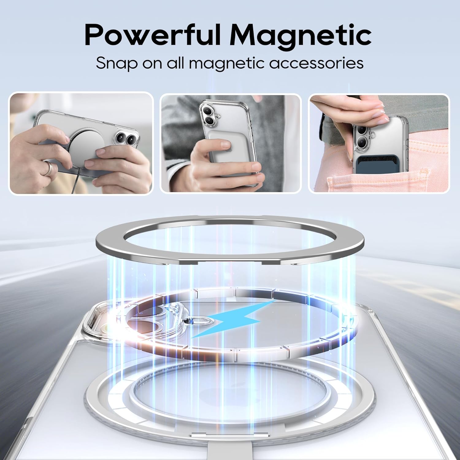 for iPhone 16 Case 6.1-Inch with Magnetic 360° Ring Stand Compatible with MagSafe Crystal Clear Shockproof Protective Phone Cover 6.1" 2024, Clear - Image 3