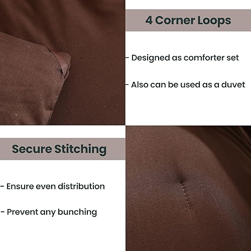 Miniatura 4 de Paxrac Juego de edredón marrón terroso tamaño matrimonial, juego de edredón neutro de 3 piezas, juego de ropa de cama liso ligero para todas las