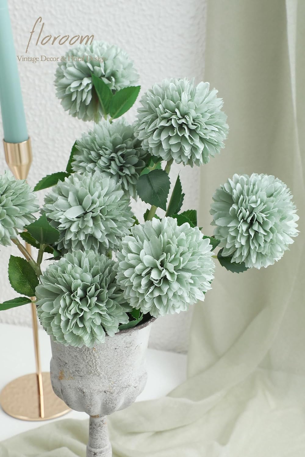 Floroom 12pcs Sage Green Faux Silk Mums Artificial Flowers Bulk Fake Chrysanthemums with Stems for DIY Wedding Table Centerpieces Floral Arrangements Vase Fillers Home Decorations - Image 3