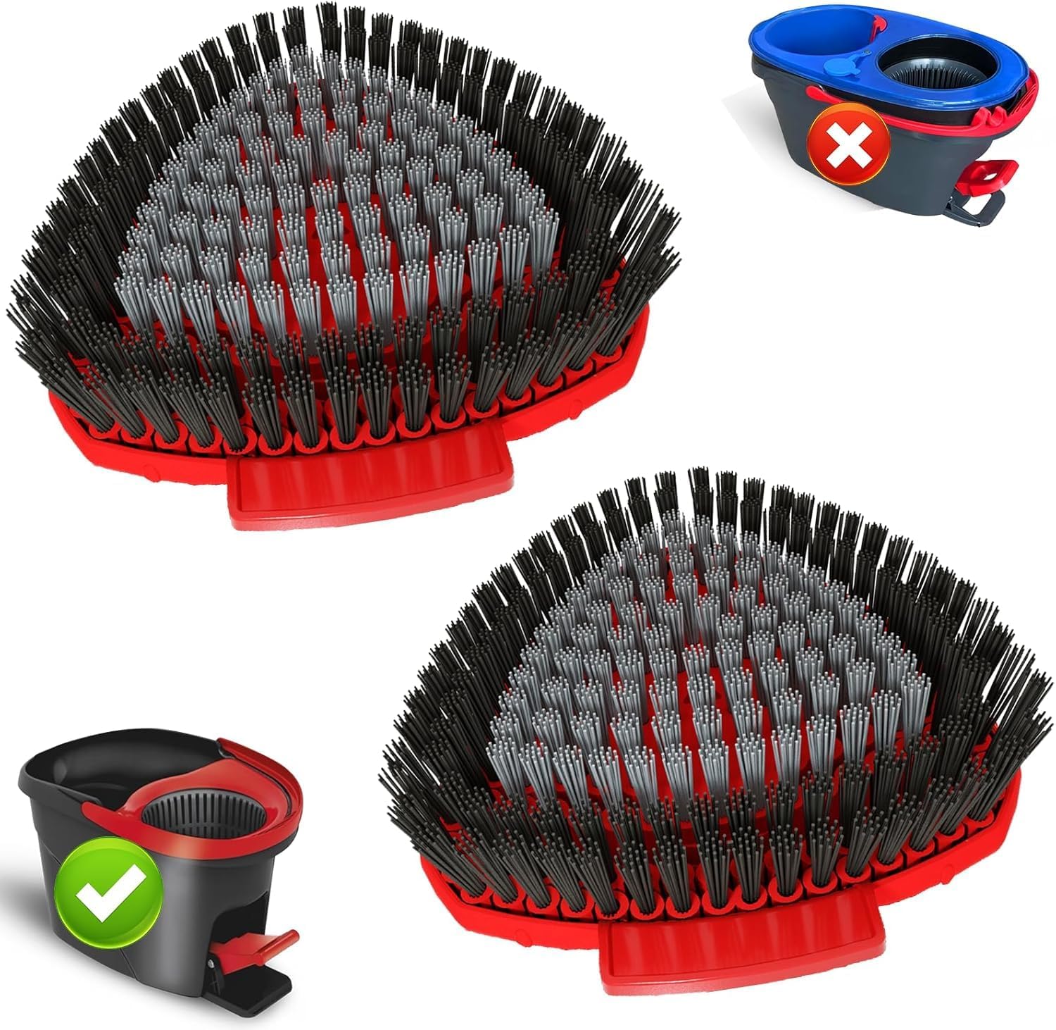 2 Pack Scrubber Mop Replace Head Compatible with O Cedar EasyWring 1 Tank,Spin Replacements Heads,Scrub Brush Attachment for Bathroom,Kitchen and Various of Hard Floors
