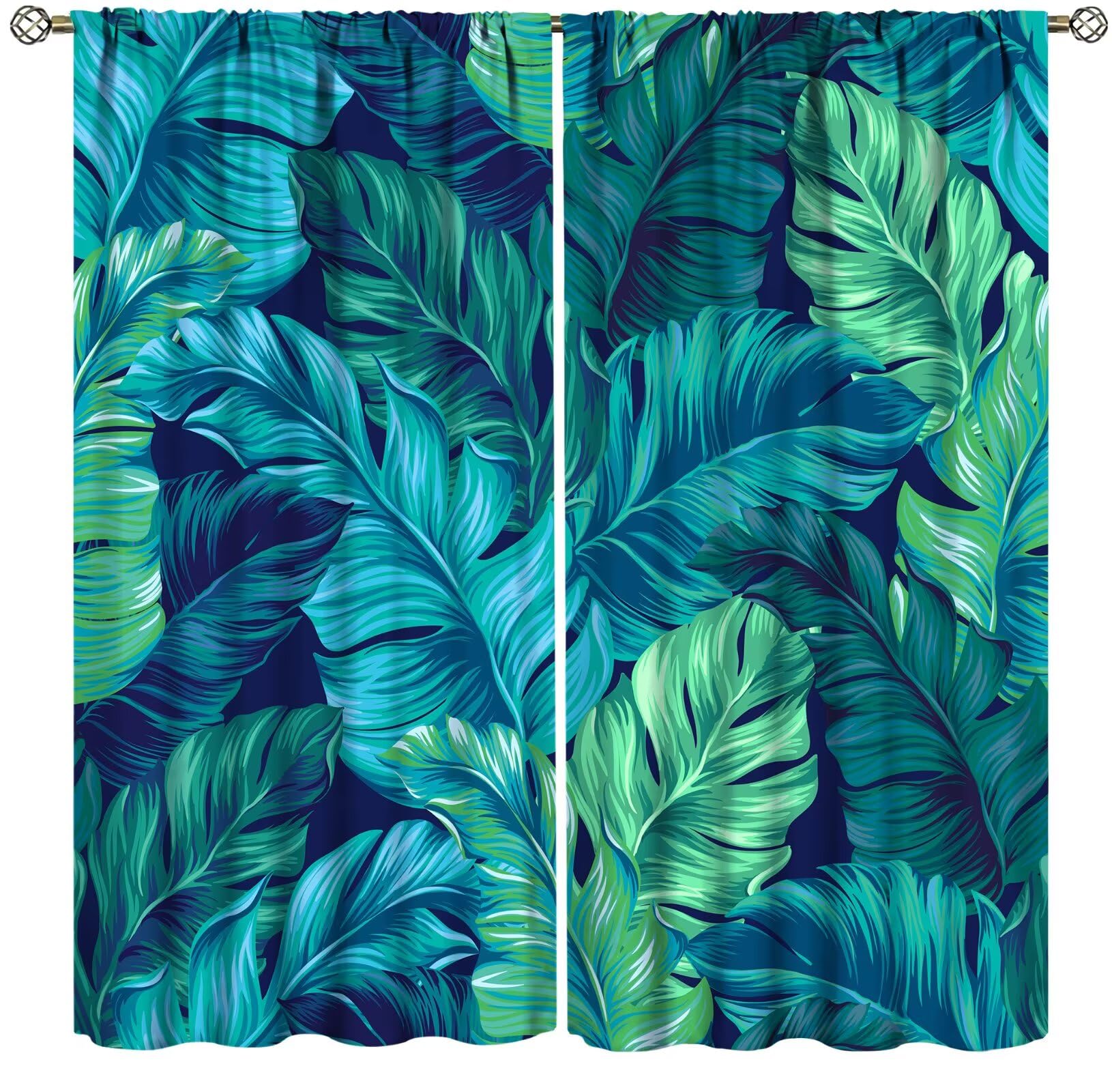 ZhiRain Tropical Leaves Curtains Palm Leaf Green Banana Leaf Plant Jungle Curtain with Rod Pocket for Bedroom Living Room Apartment Home Decor Drapes