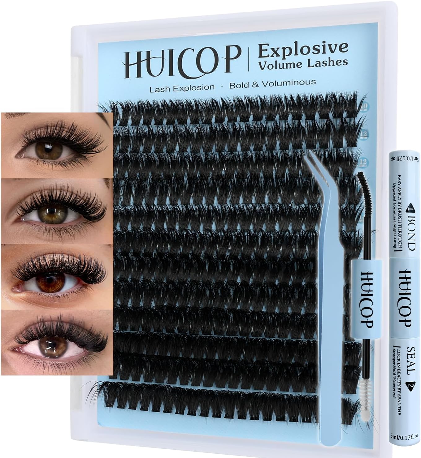 - 80D Eyelash Extensions Kit With 280pcs 3D Fluffy Thick Cluster Lashes, Lash Bond, Lash Seal, Tweezers for Beginners(Mage Volume 80D-10-20mm KIT)