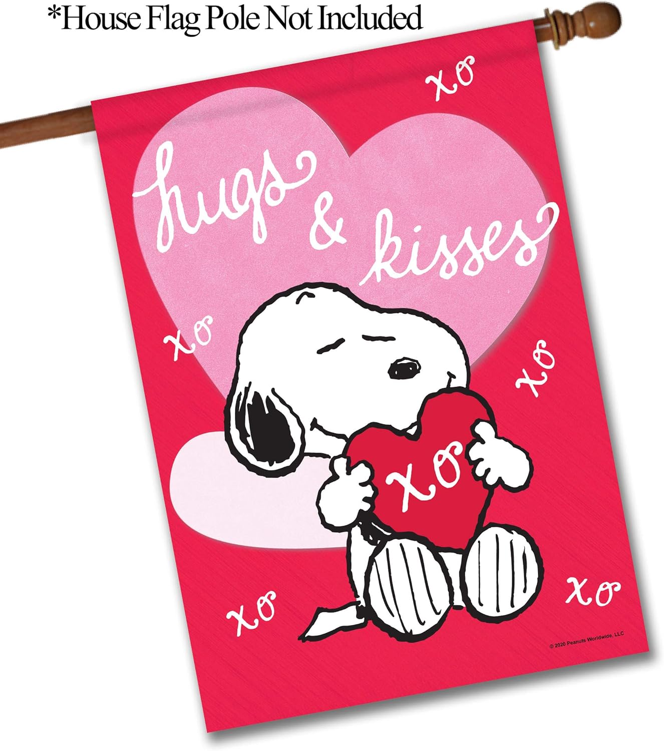 Flagology.com, PEANUTS Hugs and Kisses Snoopy – House Flag 28" x 40", Officially Licensed PEANUTS, Valentine's Day
