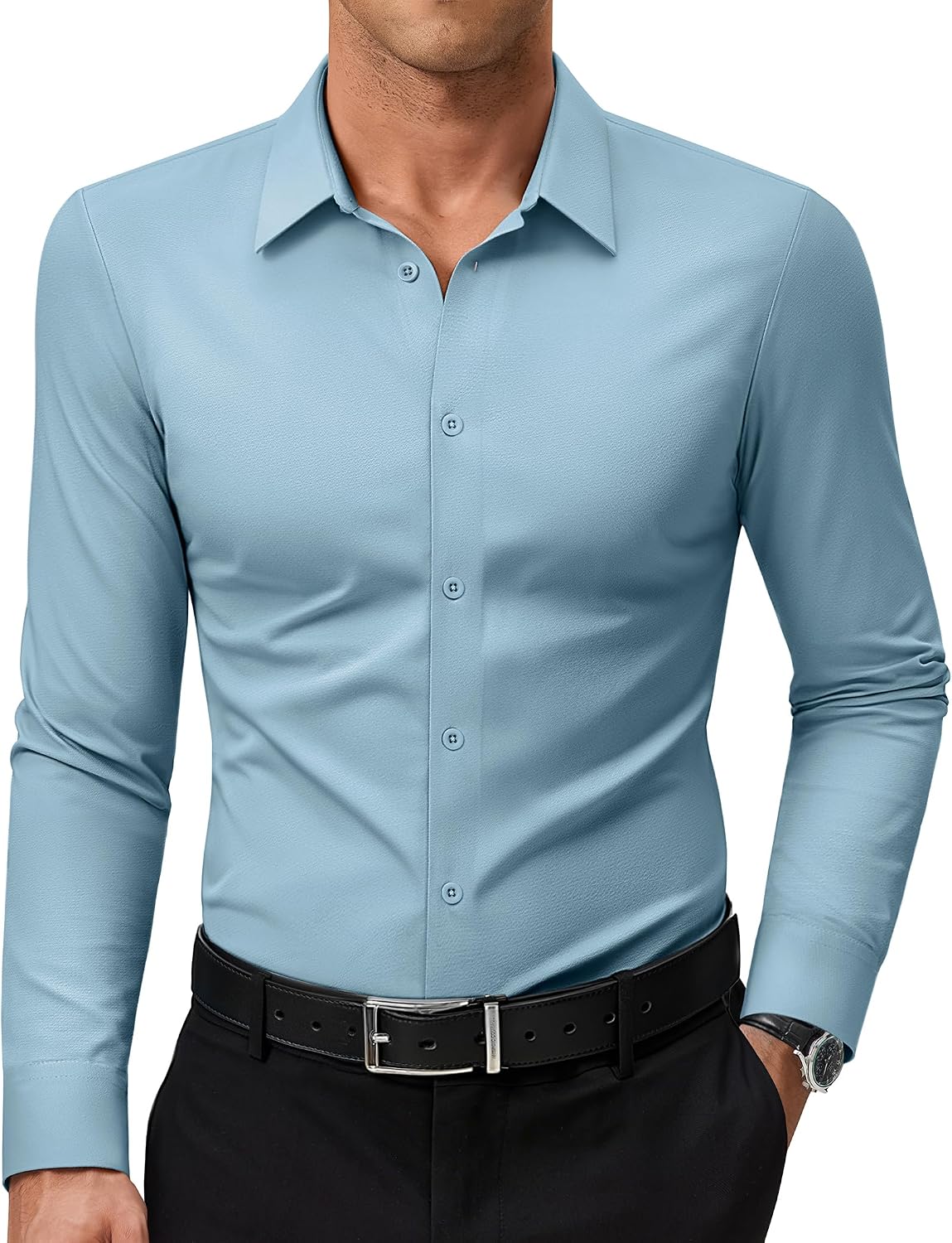 Lion Nardo Premium Dress Shirt for Men Slim Fit Performance Stretch Long Sleeve Muscle Fit Wrinkle Free Button Down Shirts