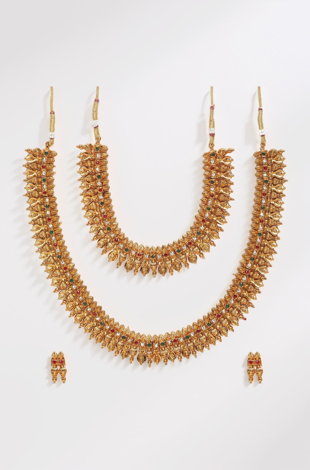 ZAVERI PEARLS Gold Tone South Indian Style Dual Size Necklace & Earring Set For Women-ZPFK9794