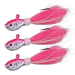 Dr.Fish 3 Pack Bucktail Jig Saltwater Fishing Jig Buck Tail Hair Lure Surf Fishing Bass/Striper/Mackerel/Halibut/Flouder Lure Pink 1/2oz