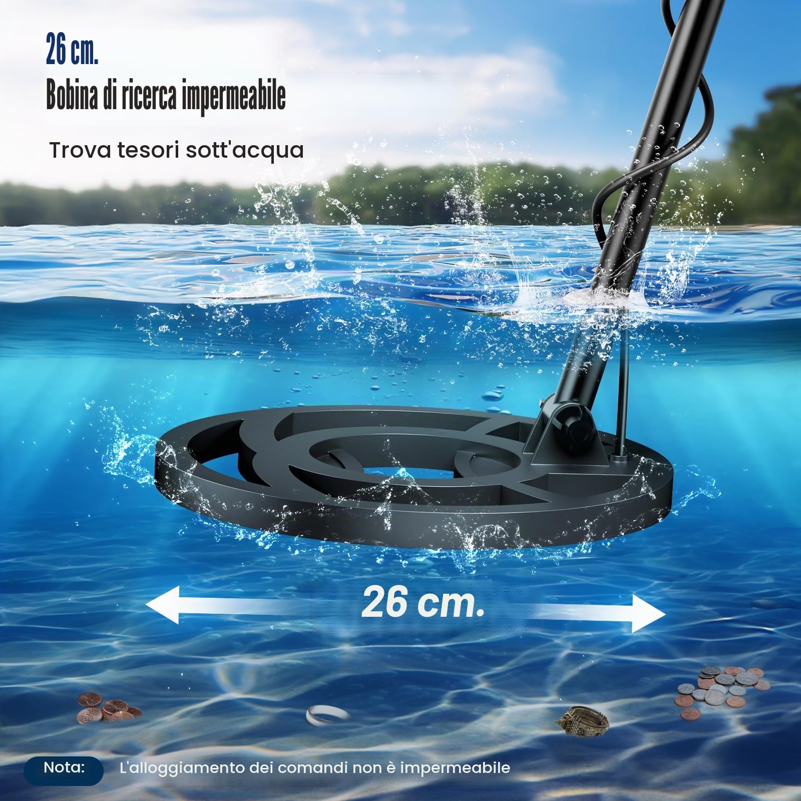 Metal Detector ad Alta Precisione, Lunghezza Regolabile 113 cm - 141 cm, 5 Modalità, Metal Detector Professionale con Schermo LCD, Bobina di Ricerca Impermeabile IP68 per Adulti & Bambini