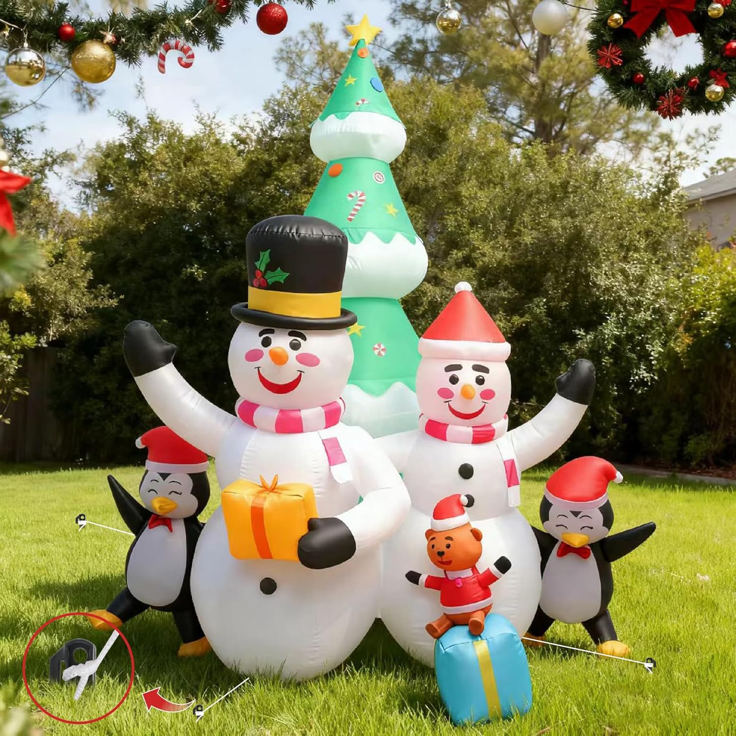8FT Christmas Inflatable Outdoor Decorations, Snowman Penguin Christmas Tree Inflatable Courtyard Decorations, Courtyard, Garden, Lawn Winter Decorations - Image 4