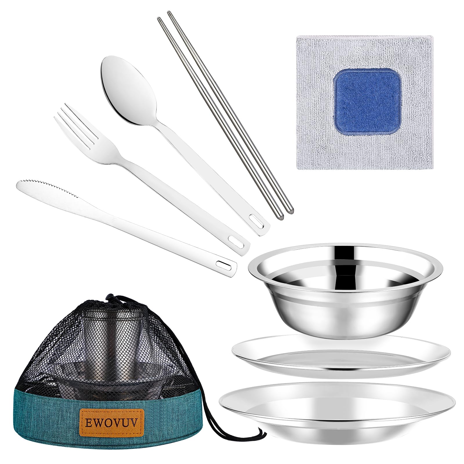 Camping Mess Kit - for Camping 1 to 2 Person boy Scout Camp Dishes Camping Cooking Utensils Accessories Plates Dinnerware Set Outdoor (1 Person Set Green)