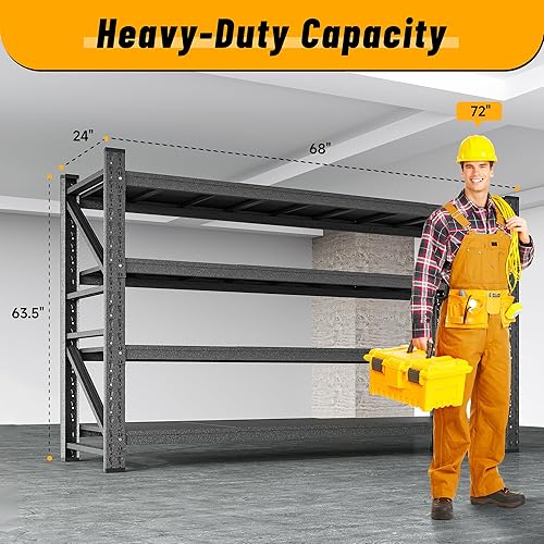 Vista 17 de heycode Estantes de almacenamiento de garaje resistentes, estantería de metal ajustable de 3 niveles con ruedas, estante de utilidad para garaje