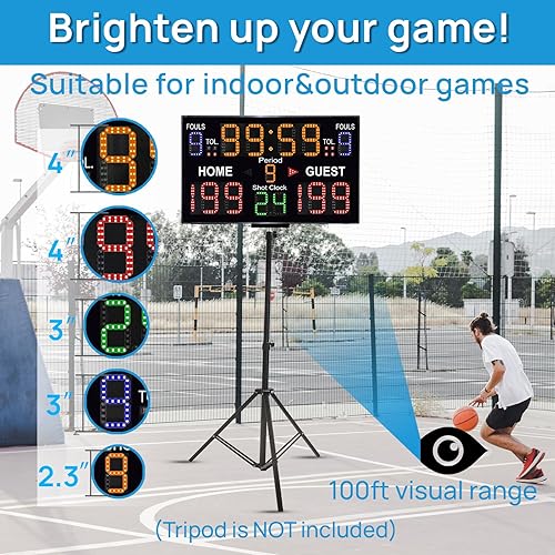 Miniatura 3 de YZ Battery Powered Electronic Basketball Scoreboard with Shot Clock, 12142430S Custom Shot Clock Digital Scoreboard with Remote, Countdown Timer