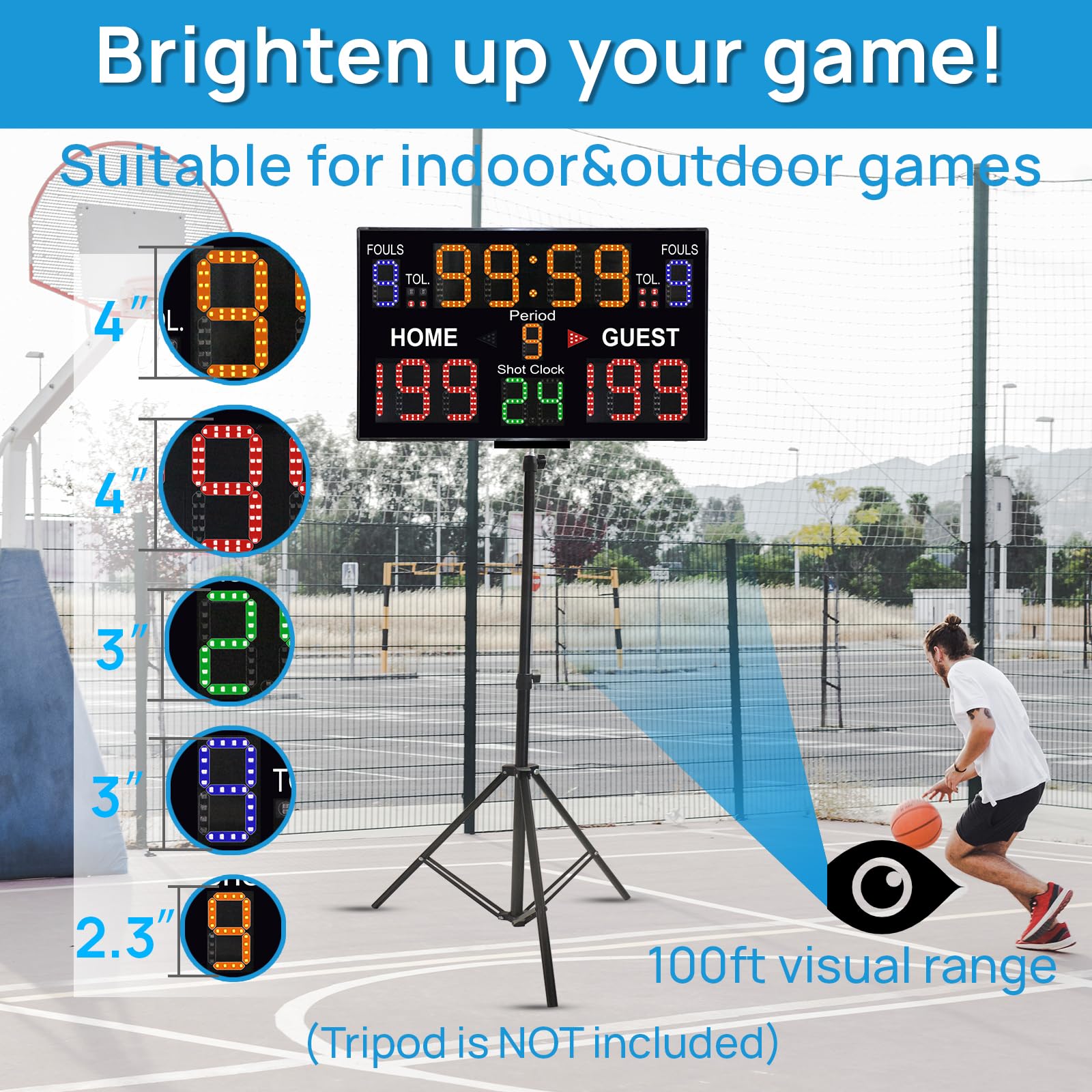 YZ Battery Powered Electronic Basketball Scoreboard with Shot Clock, 12