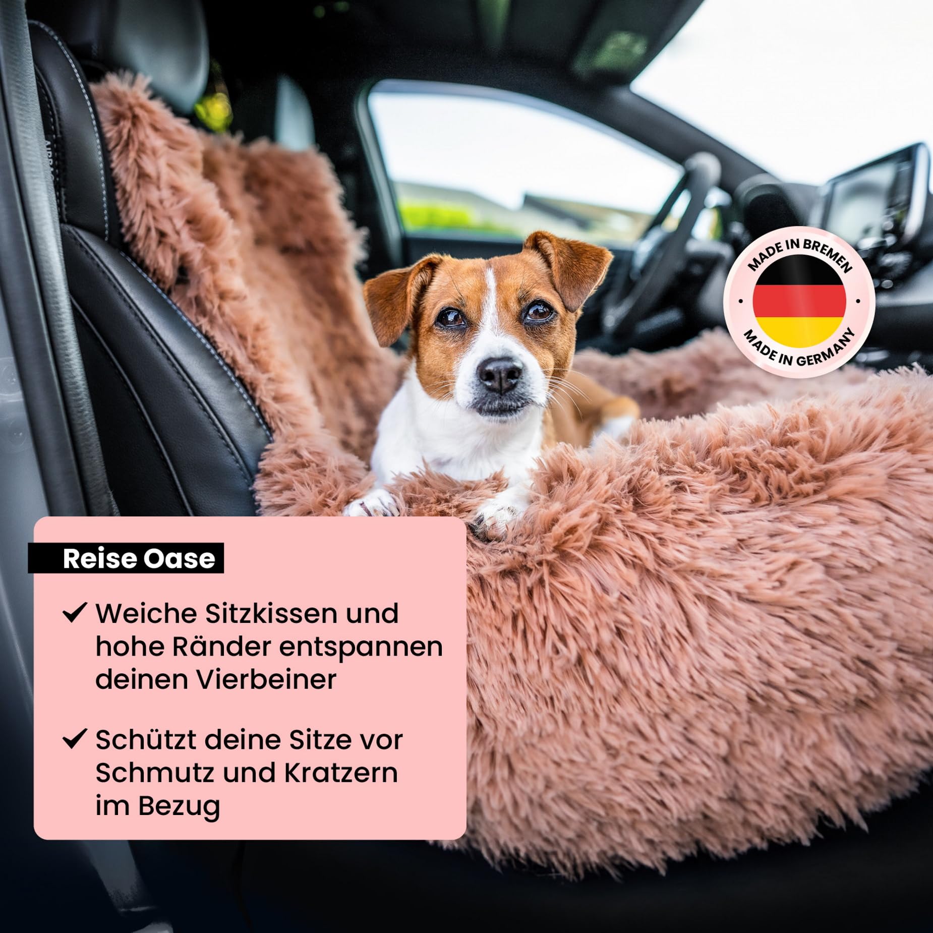 Wahre Tierliebe Hunde Autositz Fluffy inkl. Sicherheitsgurt - waschbarer Hundesitz Auto in schwarz/weiß für kleine, mittlere & große Hunde I Autositz Hund, Hundeautositz, Hund Auto, Hundebox