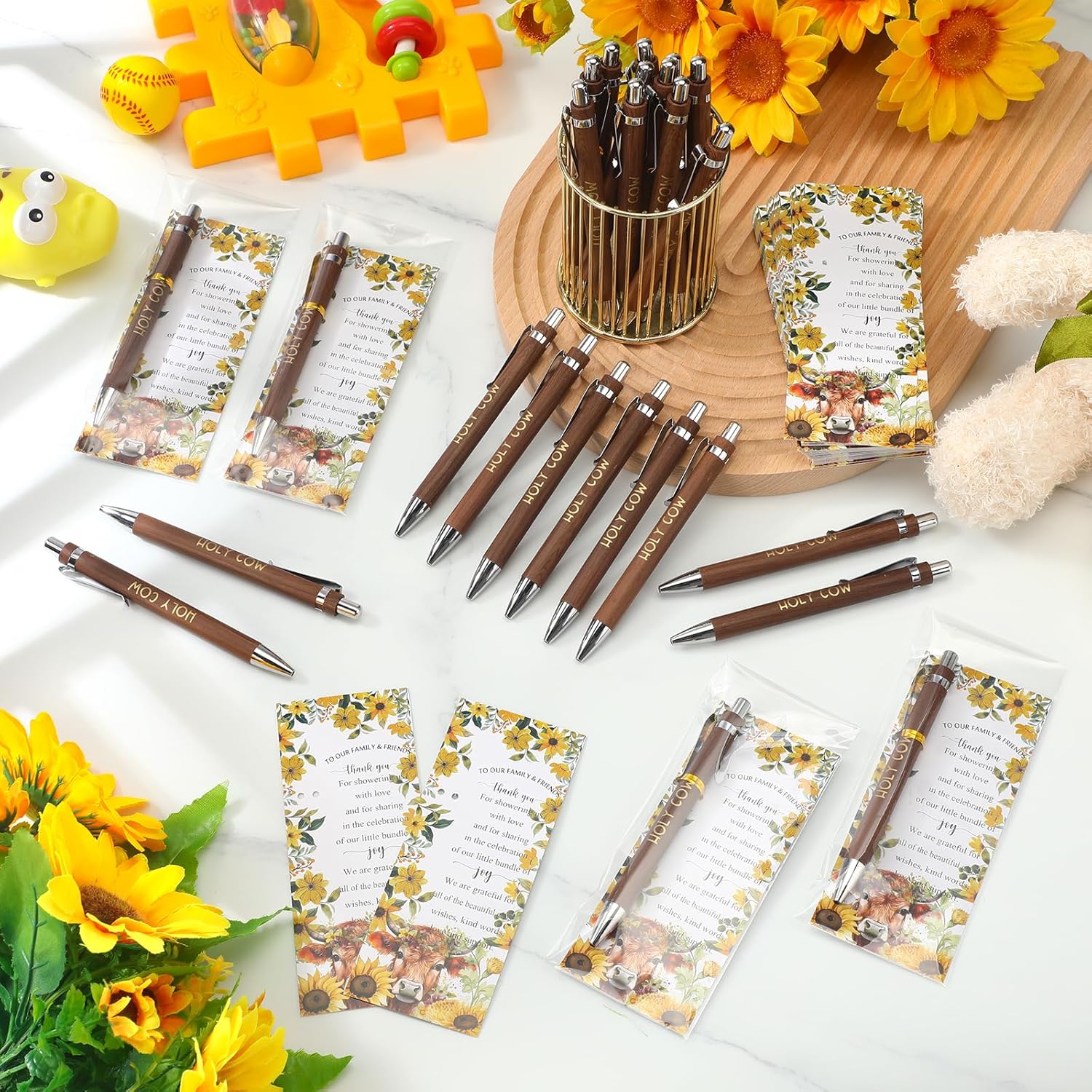 Spakon 50 Sets Highland Cow Baby Shower Party Gifts Bulk for Guests Include 50 Holy Cow Bamboo Pens 50 Bookmarks Highland Party Favors Return Gifts for Guests Thank You Gender Reveal Supplies