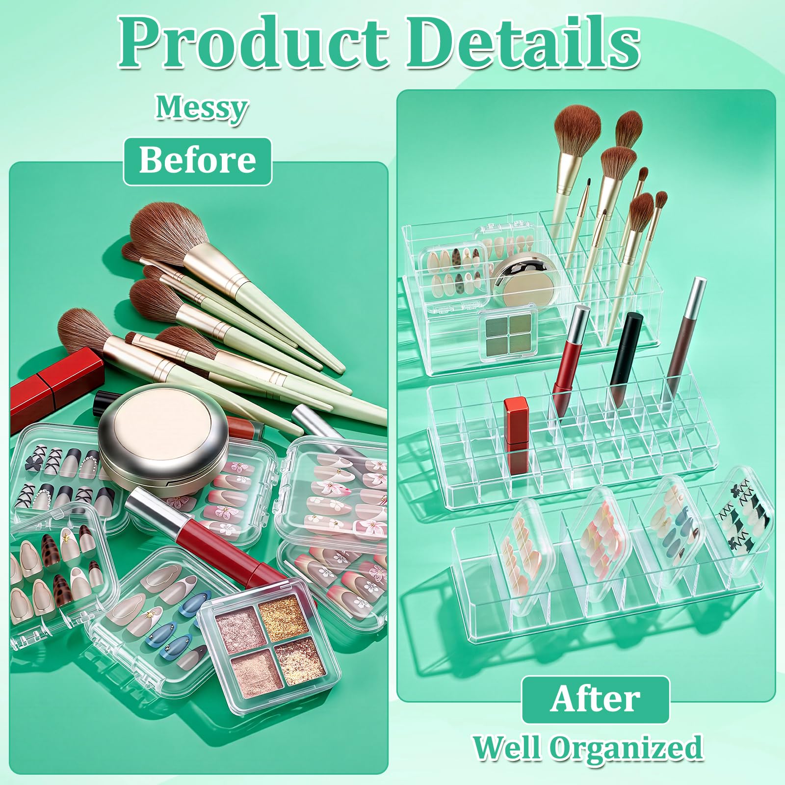 Juego de 3 organizadores compactos de maquillaje acrílico, organizador de lápiz labial, paleta de sombra de ojos, soporte de almacenamiento para el cuidado de la piel, vitrinas de cosméticos