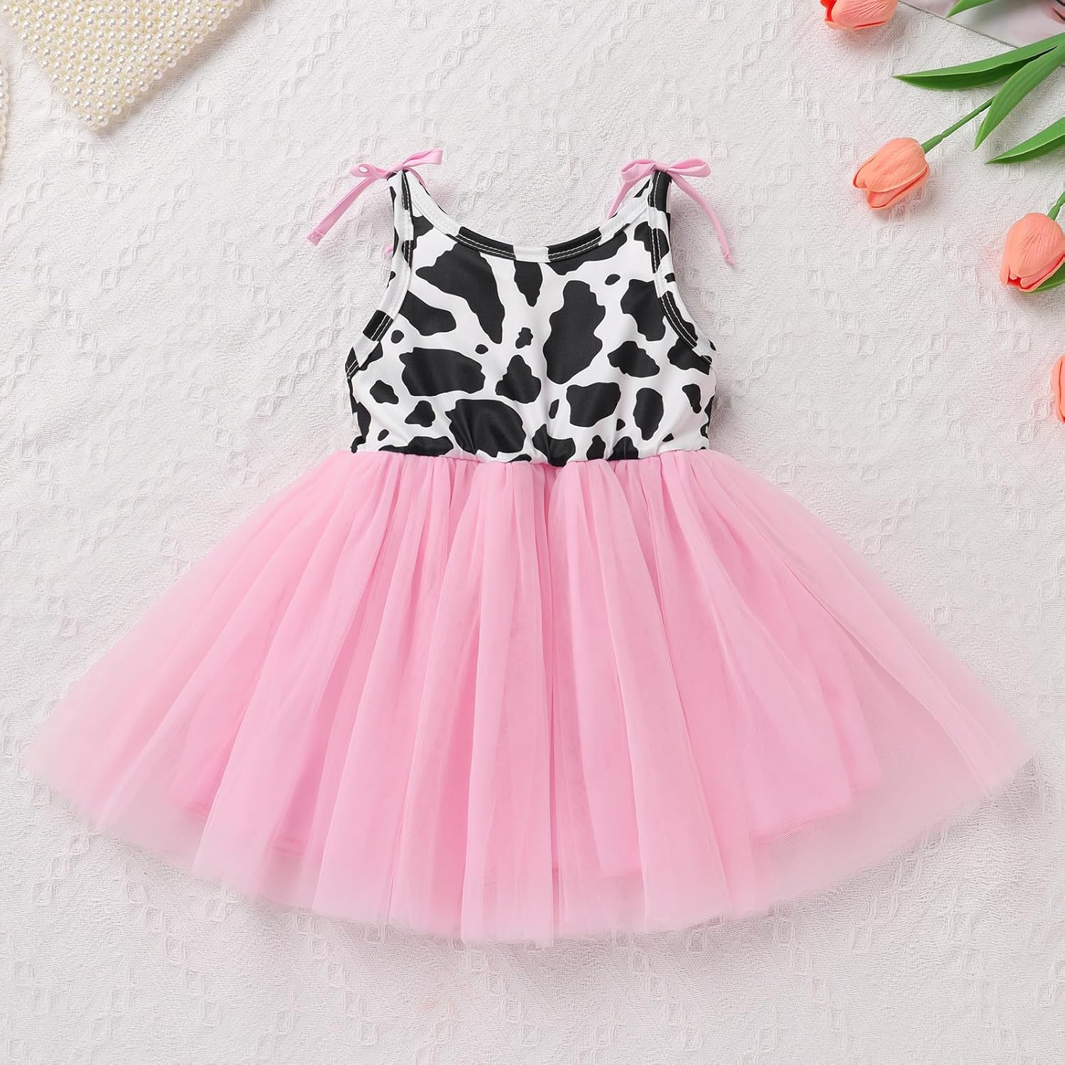 Infant Girl Strawberry Cow Donut One Year Birthday Dress Baby Sleeveless Pink Cake Smash Outfits Photo Shoot Clothes - Image 4
