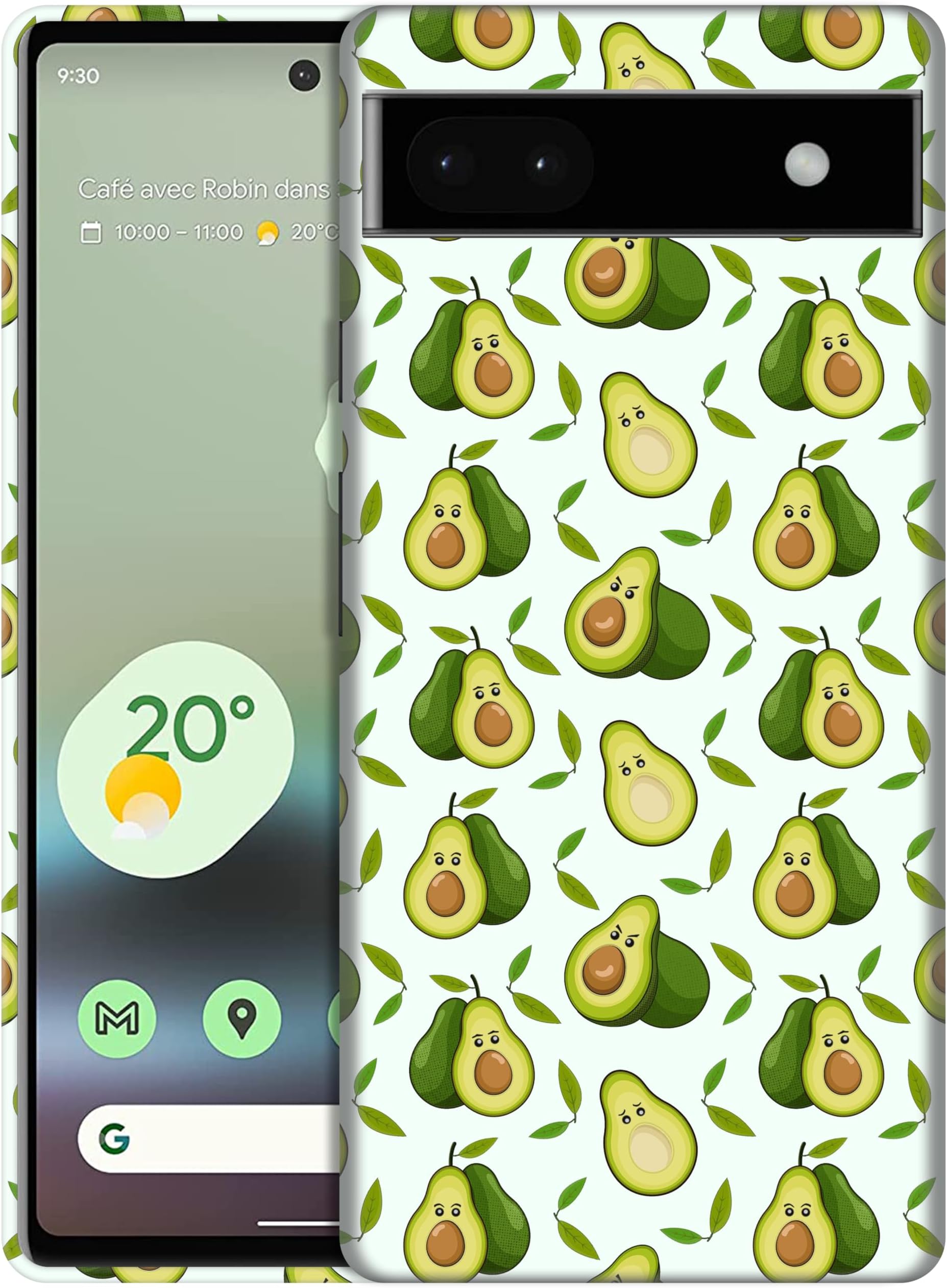 for Google Pixel 6A 5G, Pixel 6A Case - Avocado Fruit Pattern Design Printed Slim & Sleek Cute Plastic Hard Snap on Protective Designer Back Phone Case/Cover for Pixel 6A White