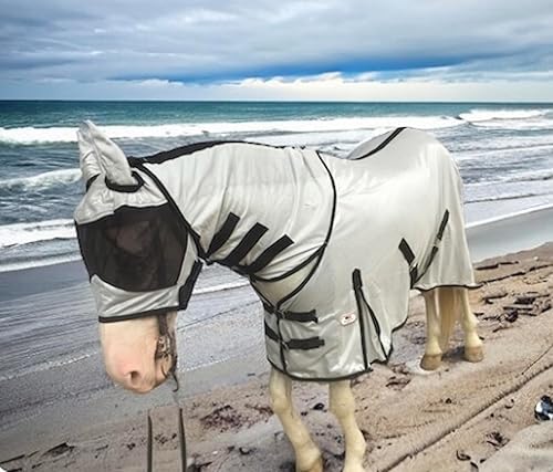 Miniatura 8 de Majestic Ally Sábana para mosca de caballo con cubierta para el cuello y máscara para la cabeza, protección transpirable contra los rayos UV y