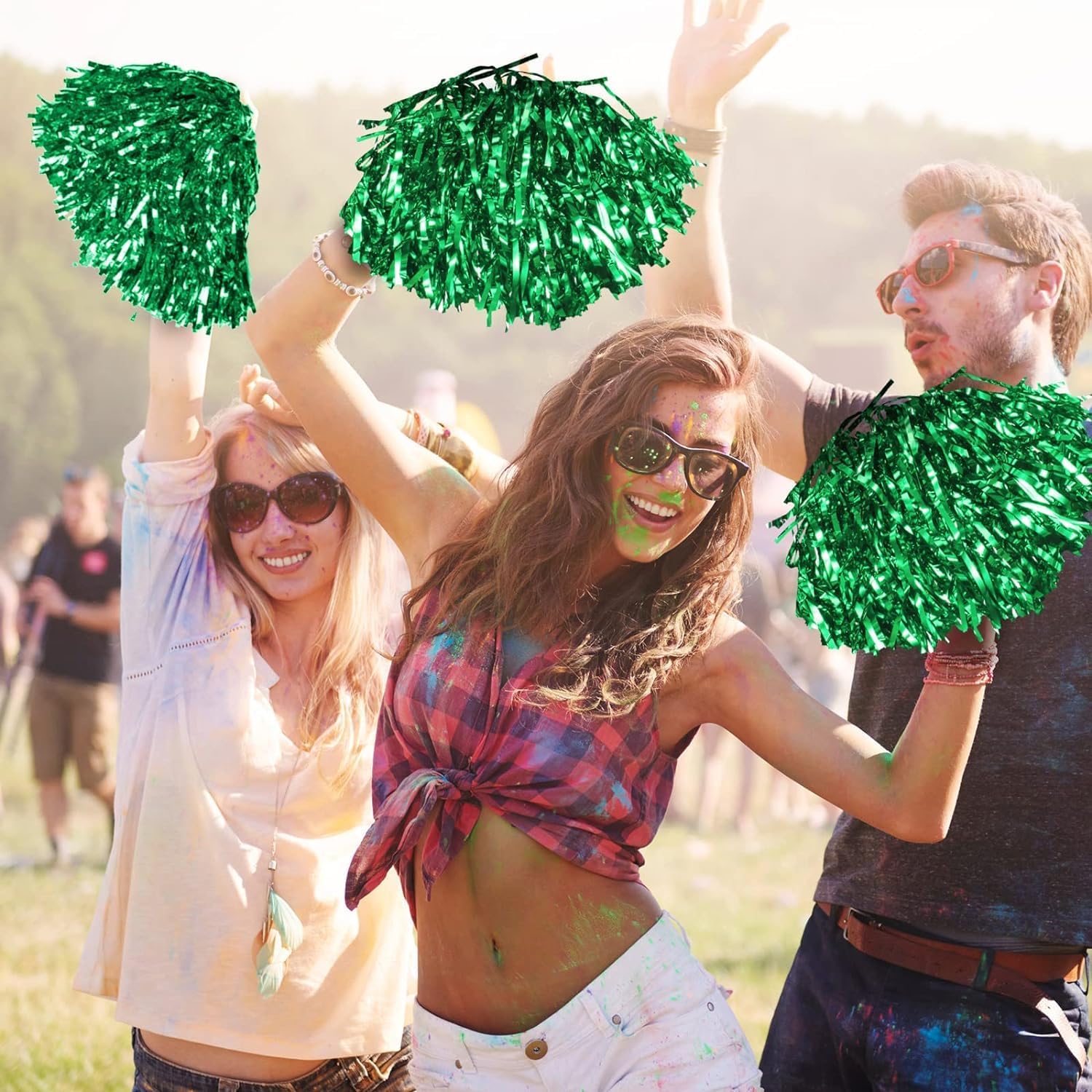 MOREL Green Cheerleading Squad Spirited Fun Pompoms Cheer Costume Accessory for Sports Day, Annual Day, Dance Function, Birthday Event Party |Pack of 20| 2