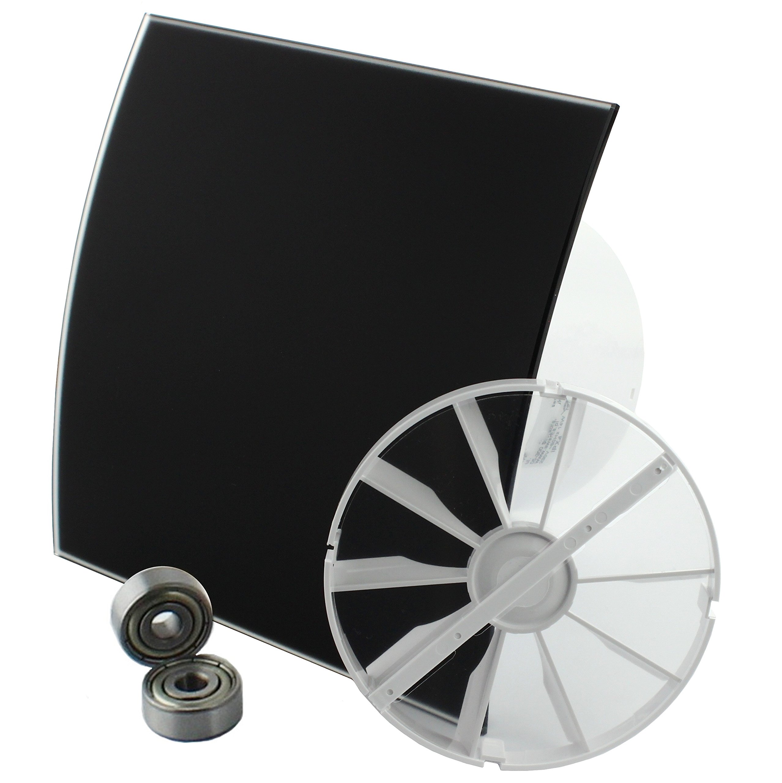 MKK - 18190-007 - STARLIGHT Turbo wentylator łazienkowy, wentylator do pomieszczeń mieszkalnych łożysko kulkowe, zawór zwrotny, czujnik wilgotności Ø 100 mm, czarny, matowy, wygięty