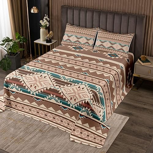 Vista 6 de Erosebridal Juego de colcha étnica tribal con flechas geométricas aztecas, acolchado occidental, tribu africana, exótico, atrapasueños, plumas