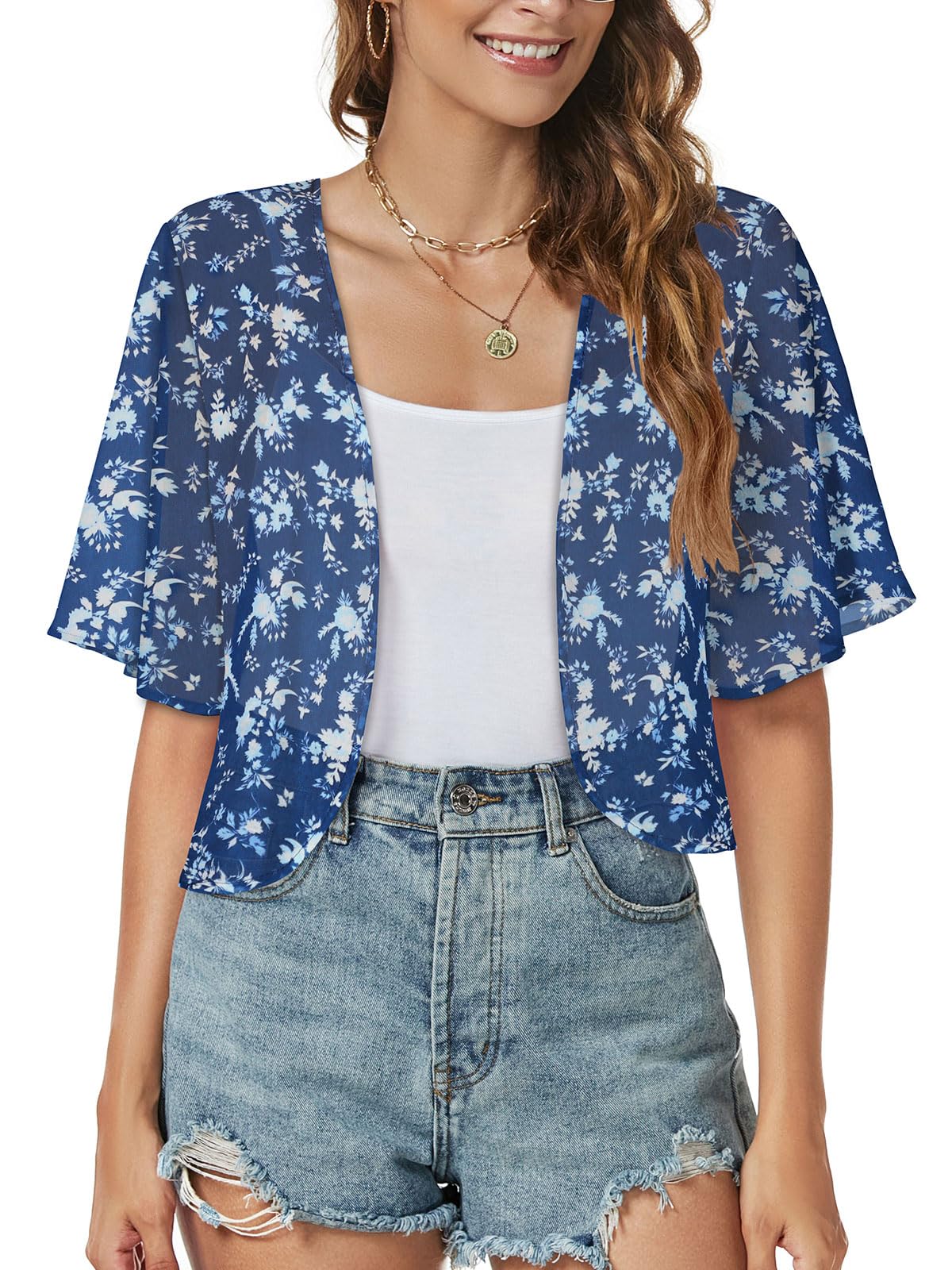 Women Shrug Chiffon Cardigan Open Front Short Sleeve Sheer Bolero for Dress | Lightweight Cropped,Loose Fit,Mesh Cover Up,Shawl Evening Dresses,Summer Outfits