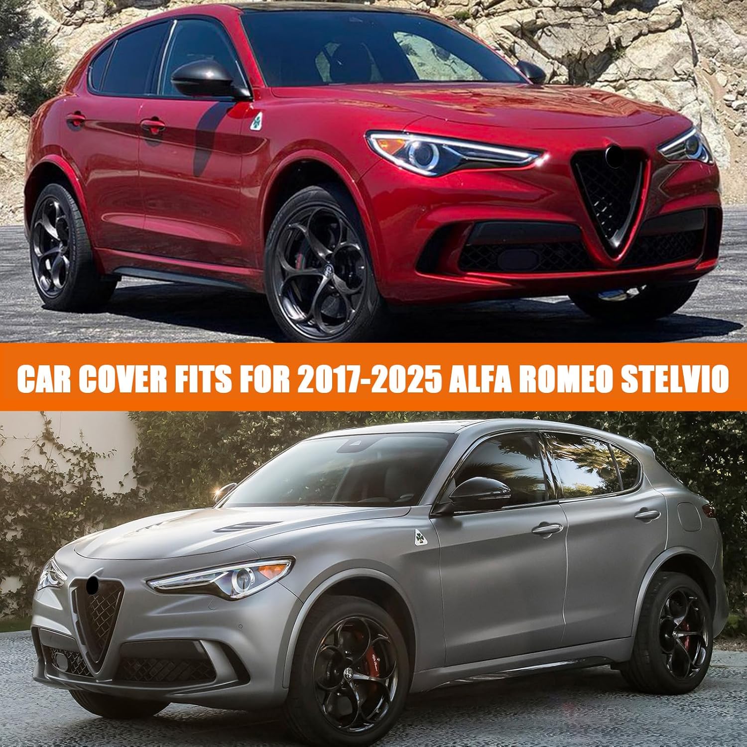 Waterproof Car Covers Replace for 2017-2025 Alfa Romeo Stelvio, 6 Layers All Weather Custom-fit Car Cover with Zipper Door & Windproof Bands for Snow Rain Dust Hail Protection (Stelvio)