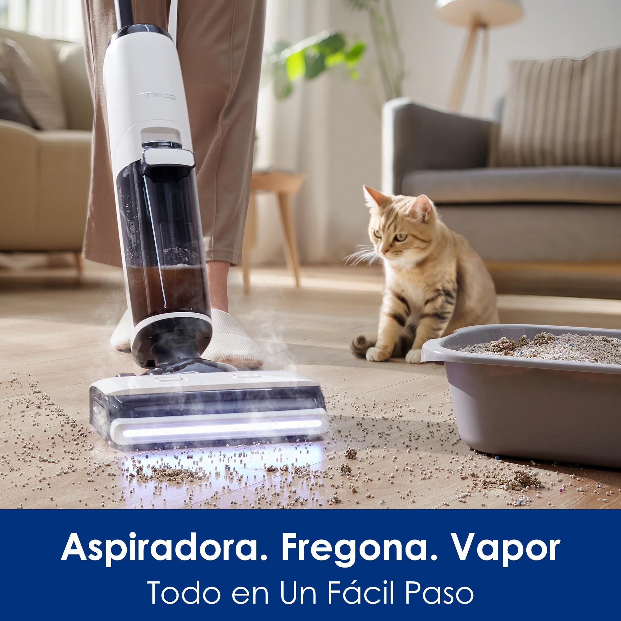 Tineco Floor One S7 Steam Limpiador de Suelos Inalámbricos, Escoba Vapor para Sucios Pantimedias en Suelos Duros con Pantalla, Autolimpieza, Limpieza de Bordes, Autopropulsión | Vapor caliente a 140° C, Limpieza Autopropulsada, Ligera e Inalámbrica, Aspir