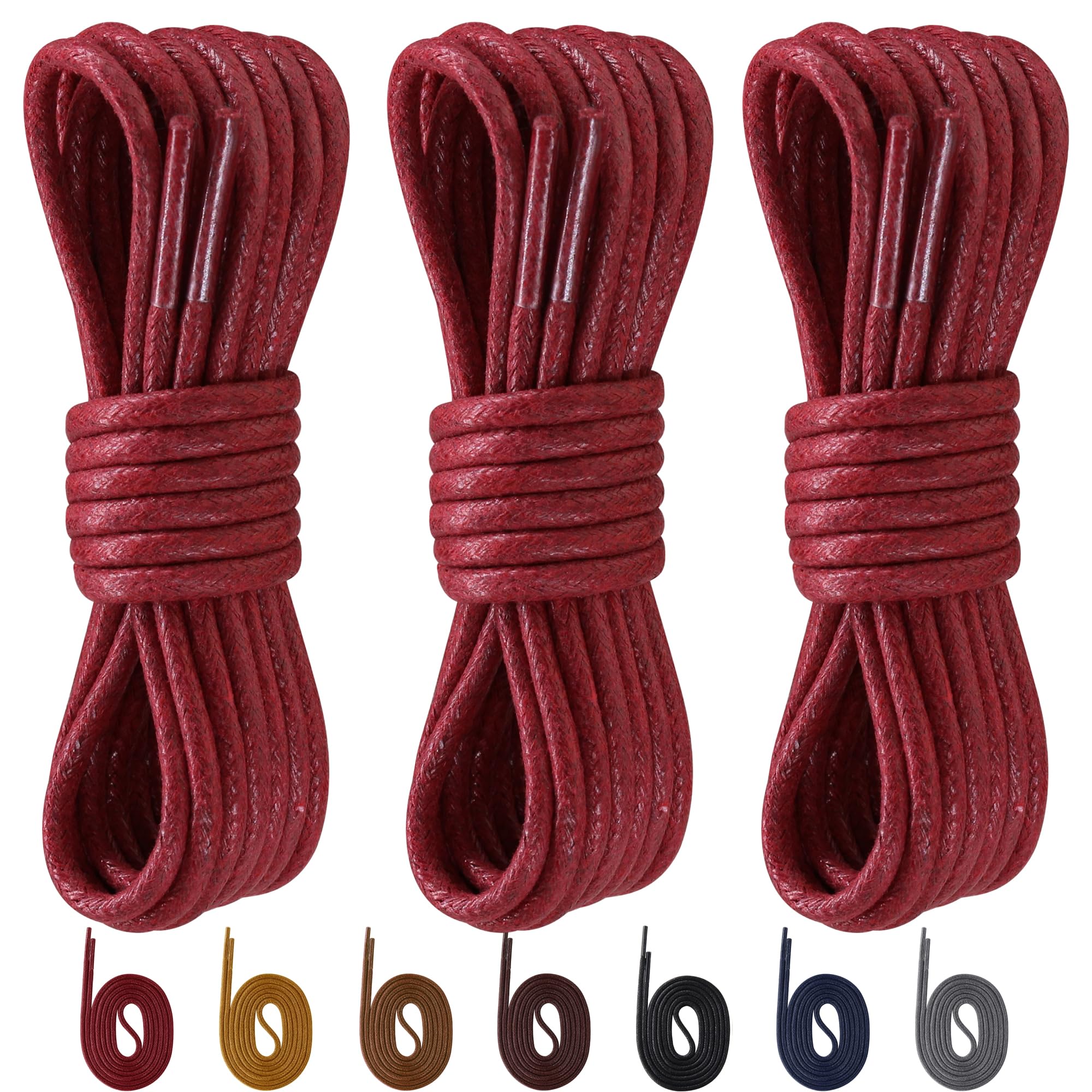 PTERYBIRD 3 Pairs Waxed ShoeLaces for Dress Shoes,3/32" Thin Round Replacement Strings for Business Oxford Shoes, Boots