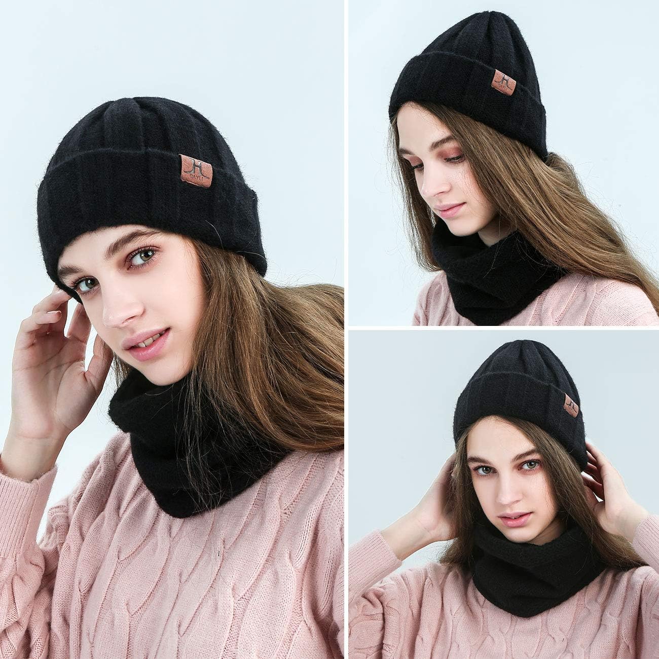 MAYLISACC 3 Pcs Knit Beanie Hat Scarf and Glove Set for Men and Women, Winter Caps Neck Warmer with Touchscreen Gloves