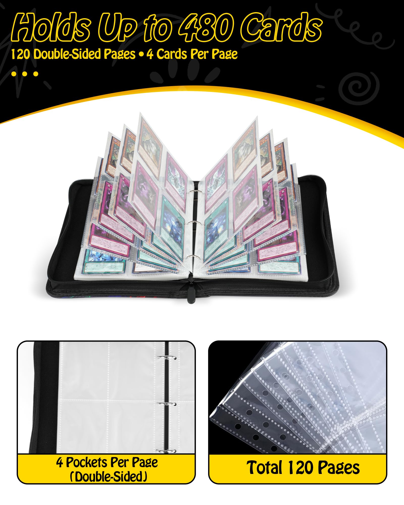 Carpeta profesional para tarjetas coleccionables – Capacidad de 400 tarjetas, álbum duradero de 3 anillos con fundas protectoras transparentes para coleccionables de TCG y deportes