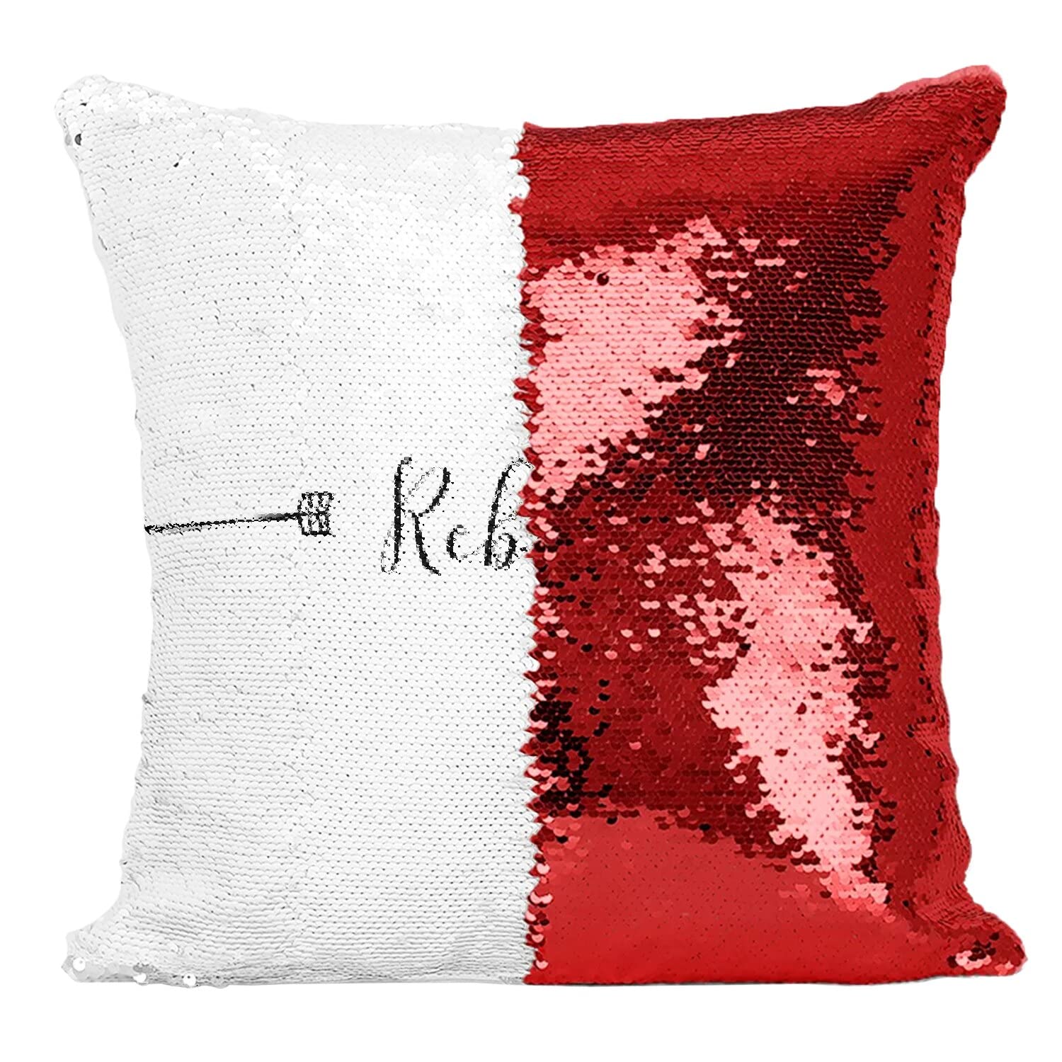 Coussin paillettes rouge rebelle flèches calligraphie pour sublimer un canapé