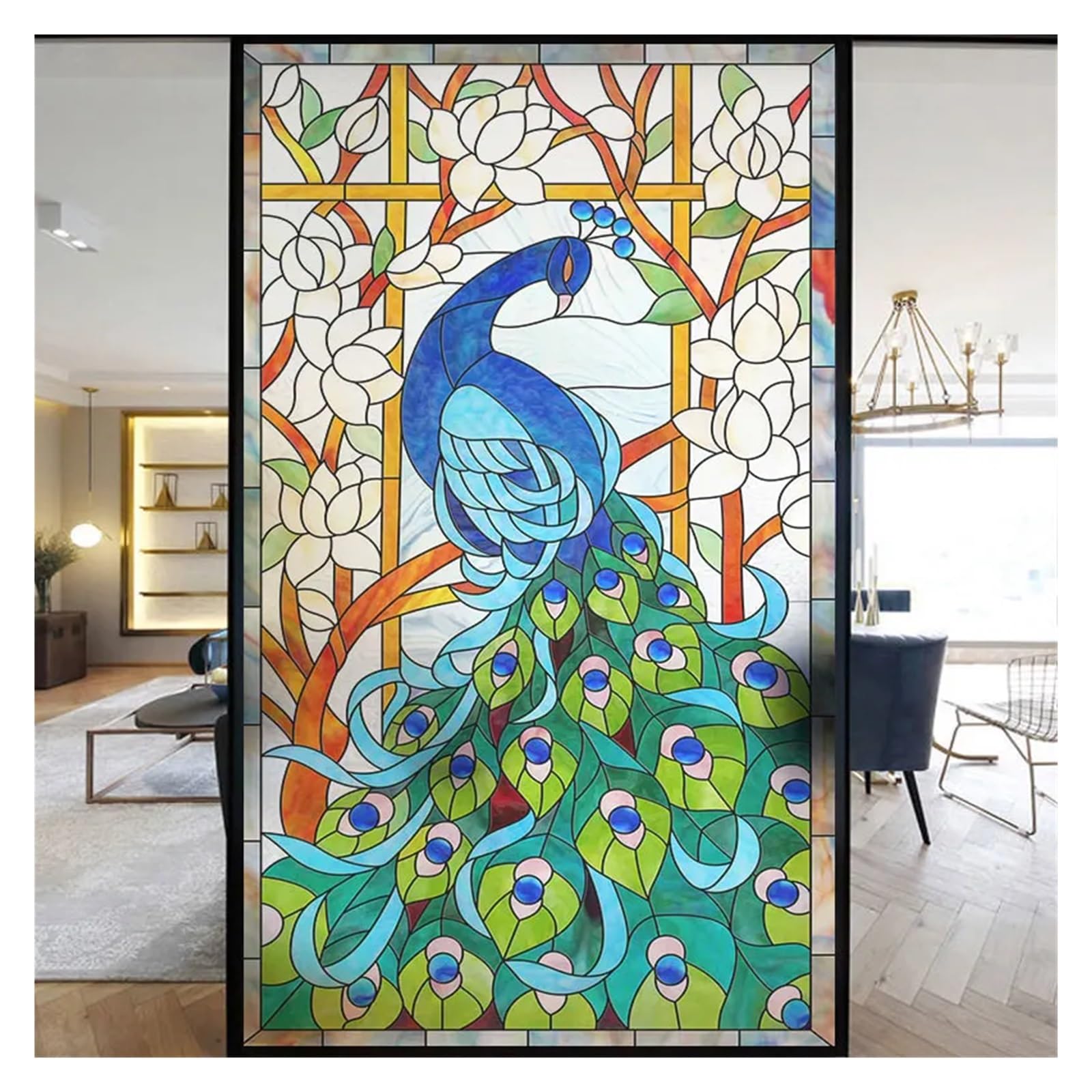 Window Film Colorful Stained Frosted Glass Film Modern Art Geometry Pattern Window Stickers Opaque Self-adhesive Home Decor Privacy(Blue,40x100cm)