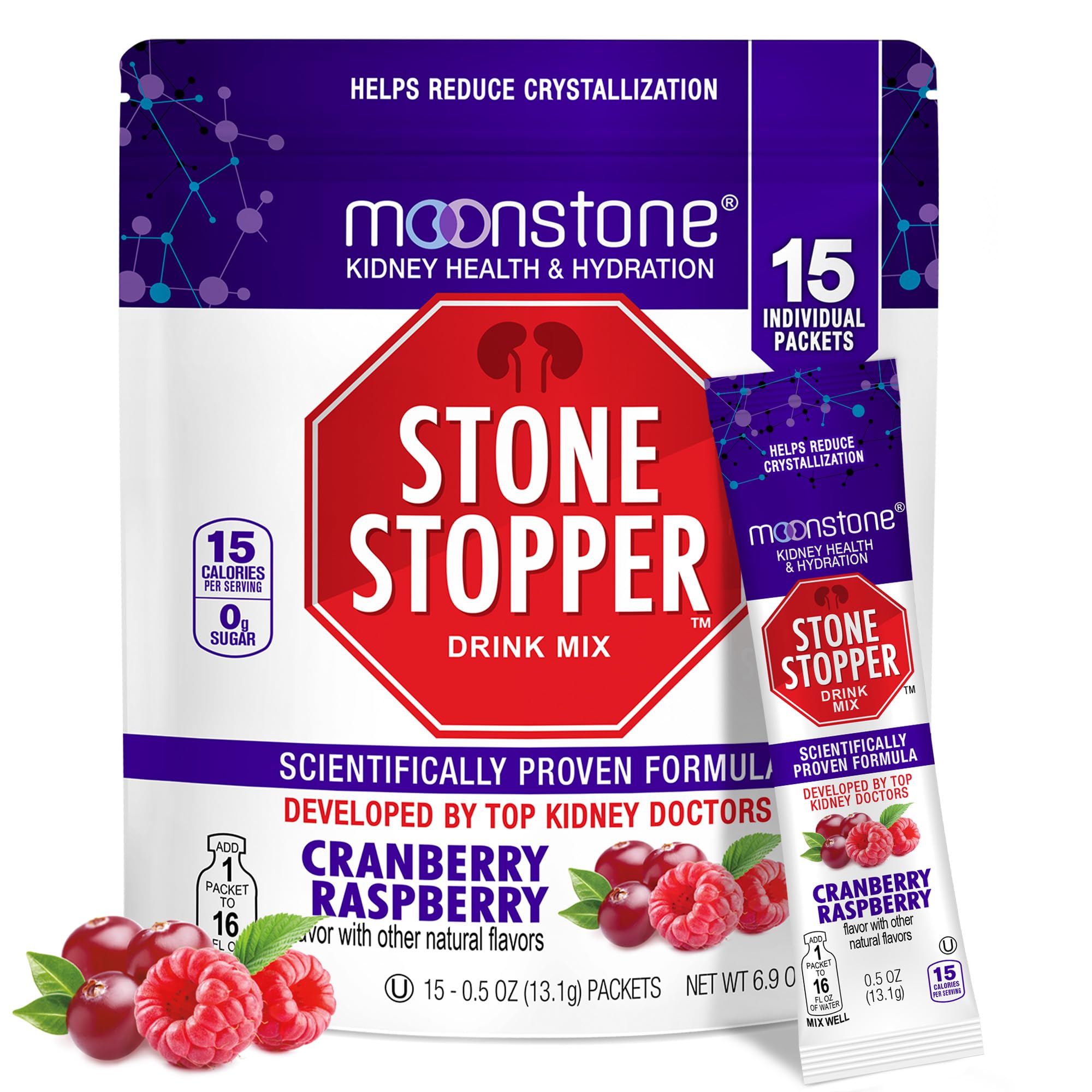 Stone Stopper Drink Mix, Wild Berry, Kidney Stone Prevention, Calcium Oxalate Protector, Alkali Citrate Support, Developed by Urologists to Improve Hydration and Support Kidney Health, 15 Day Supply