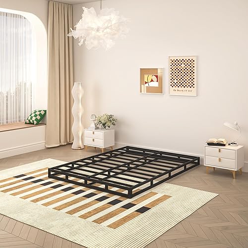 Miniatura 6 de Somier de 5 pulgadas para cama Queen, base de colchón de metal resistente, capacidad de 3000 libras, perfil bajo, sin ruido, fácil montaje con funda