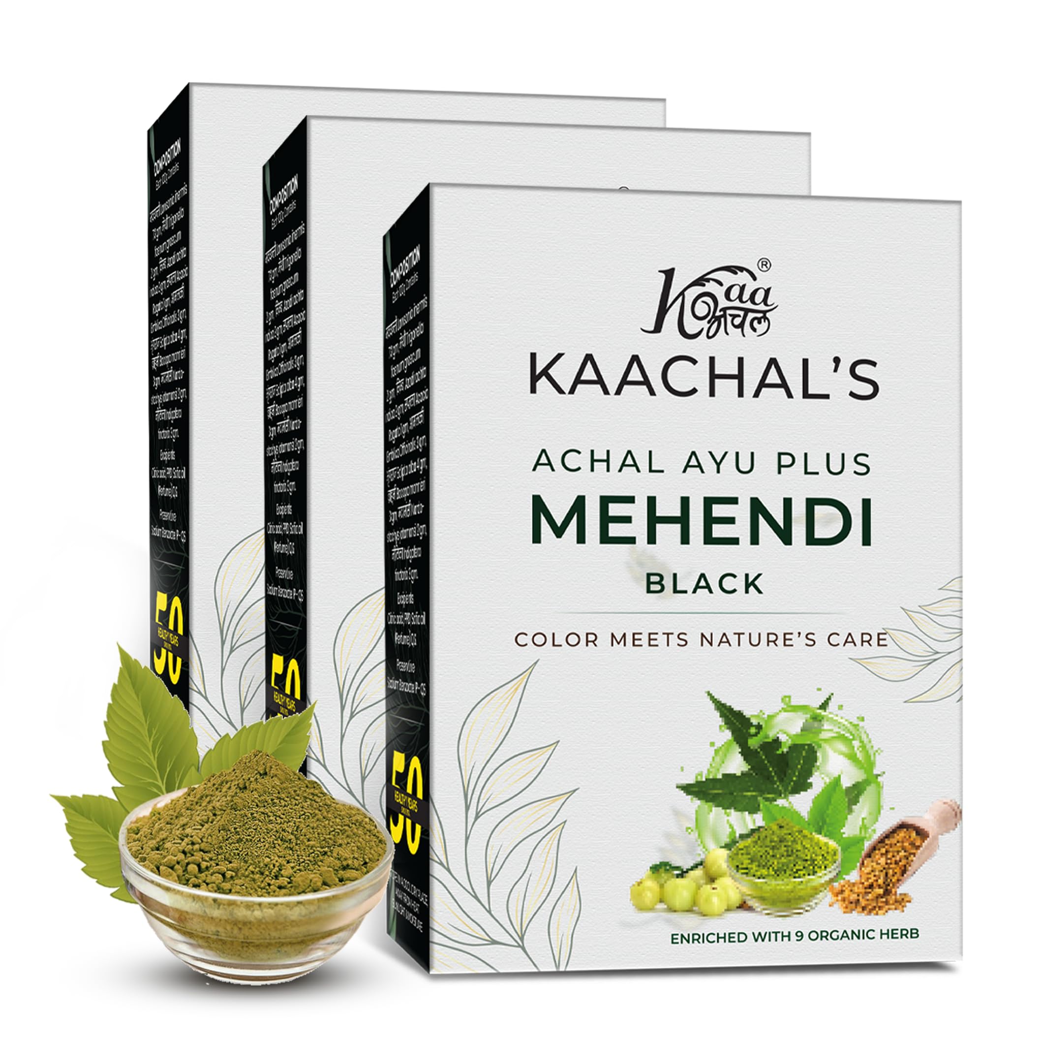Kaachal’s Achal Ayu Plus Mehendi Black Natural Hair Dye,12 Organic Ingredients, Rajasthani Henna (Pack of 3)-picture-44