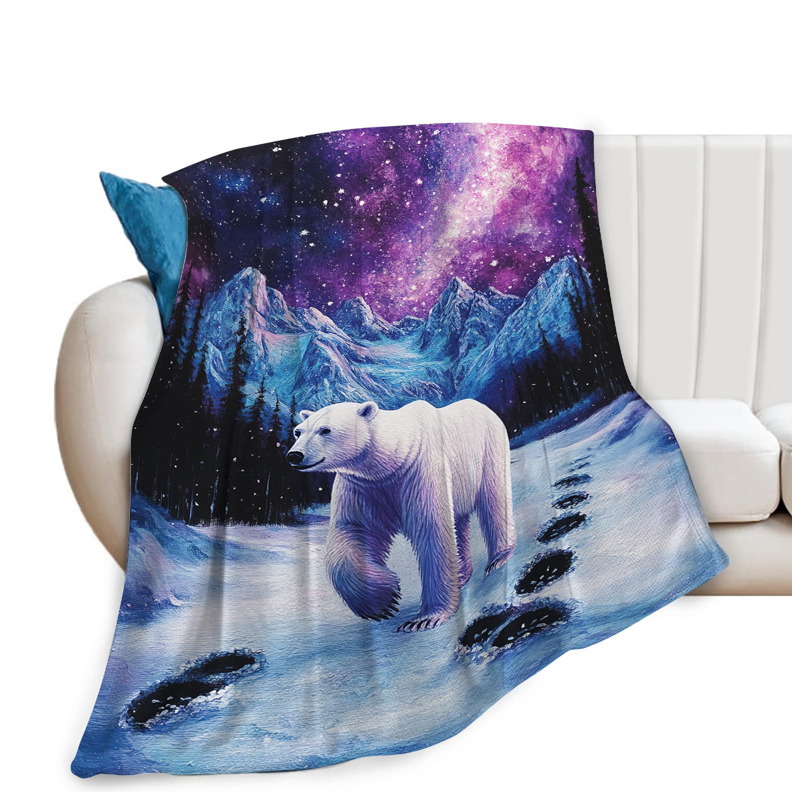 Nanen Men's Polar Bear Blanket Arctic Throw Blankets Galaxy Winter Print Cozy Fleece Flannel Stuff Plush Lightweight Bedding Food Lover Gifts For Wo Adults For Couch Sofa Bed Decor 40"X50"