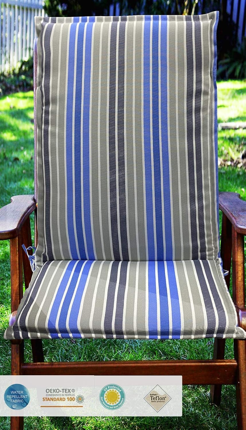 Outdoor Waterproof Decorative High Back Chair Cushions for Patio Furniture, 47x19 Inch Fade Resistant Patio Garden Seat Pads with Ties for Couch Bed Sofa, Striped Multi